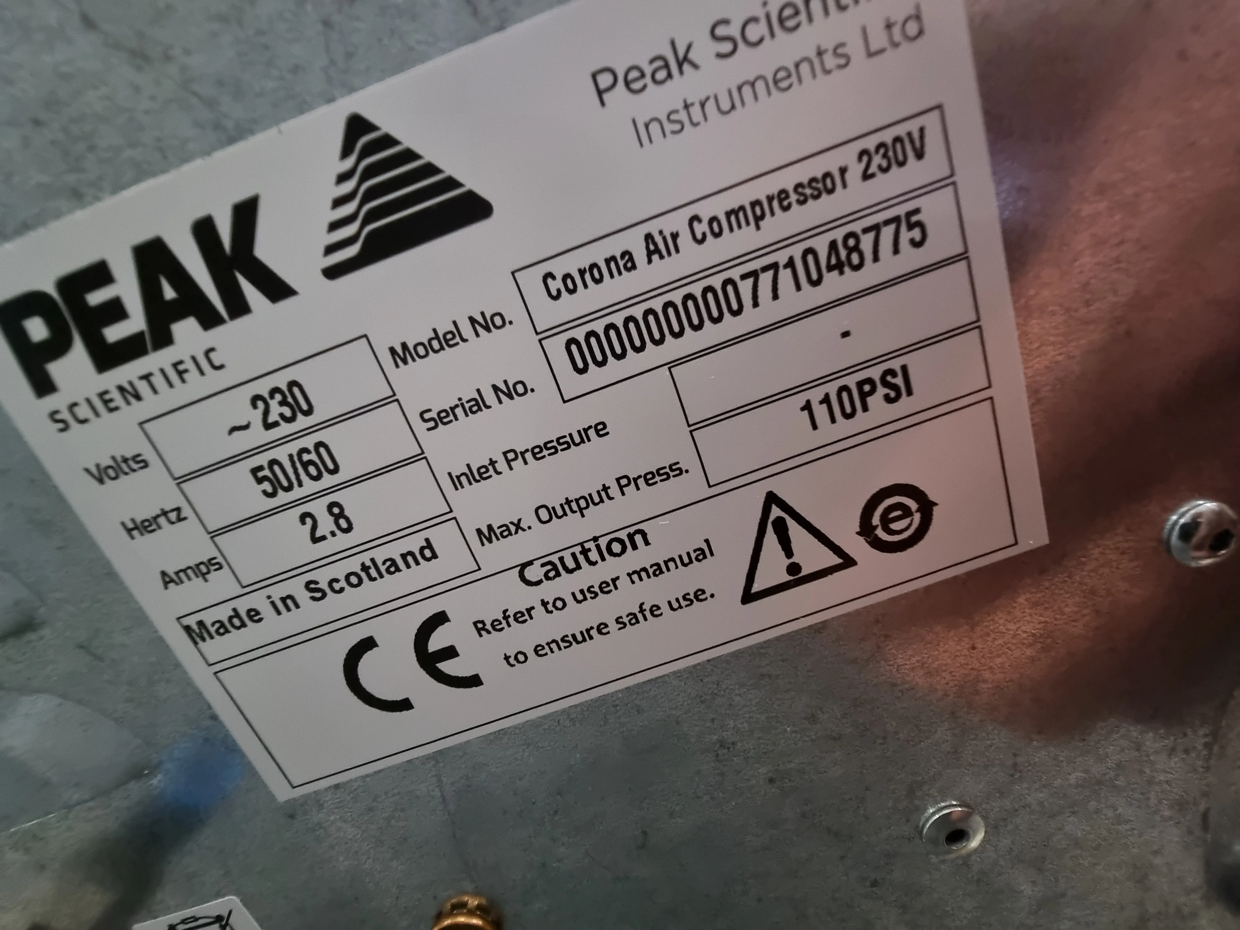 Peak Scientific Corona 1010 Nitrogen Generator & Corona Air Compressor