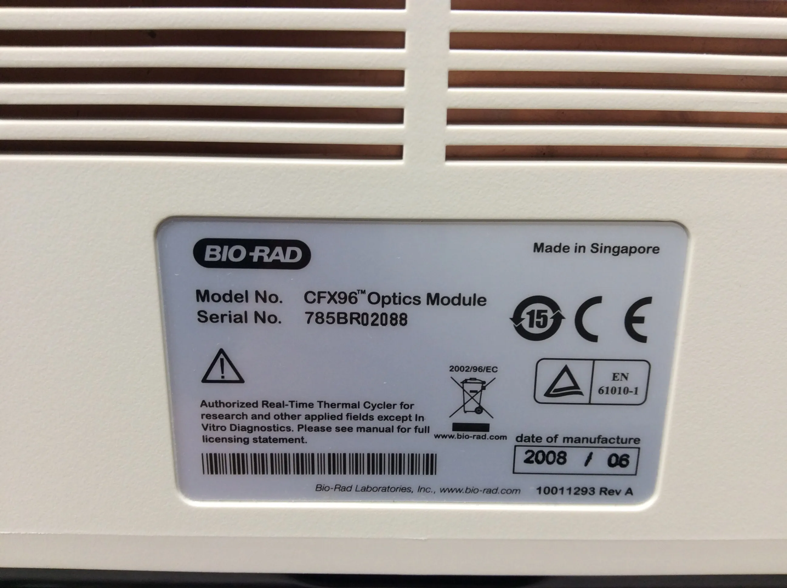 BIO-RAD C1000 Thermal Cycler CFX96 Real-Time System PCR Thermal Cycler