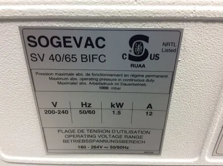 Sogevac SV65 BI FC Vacuum Pump - Used Laboratory Equipment