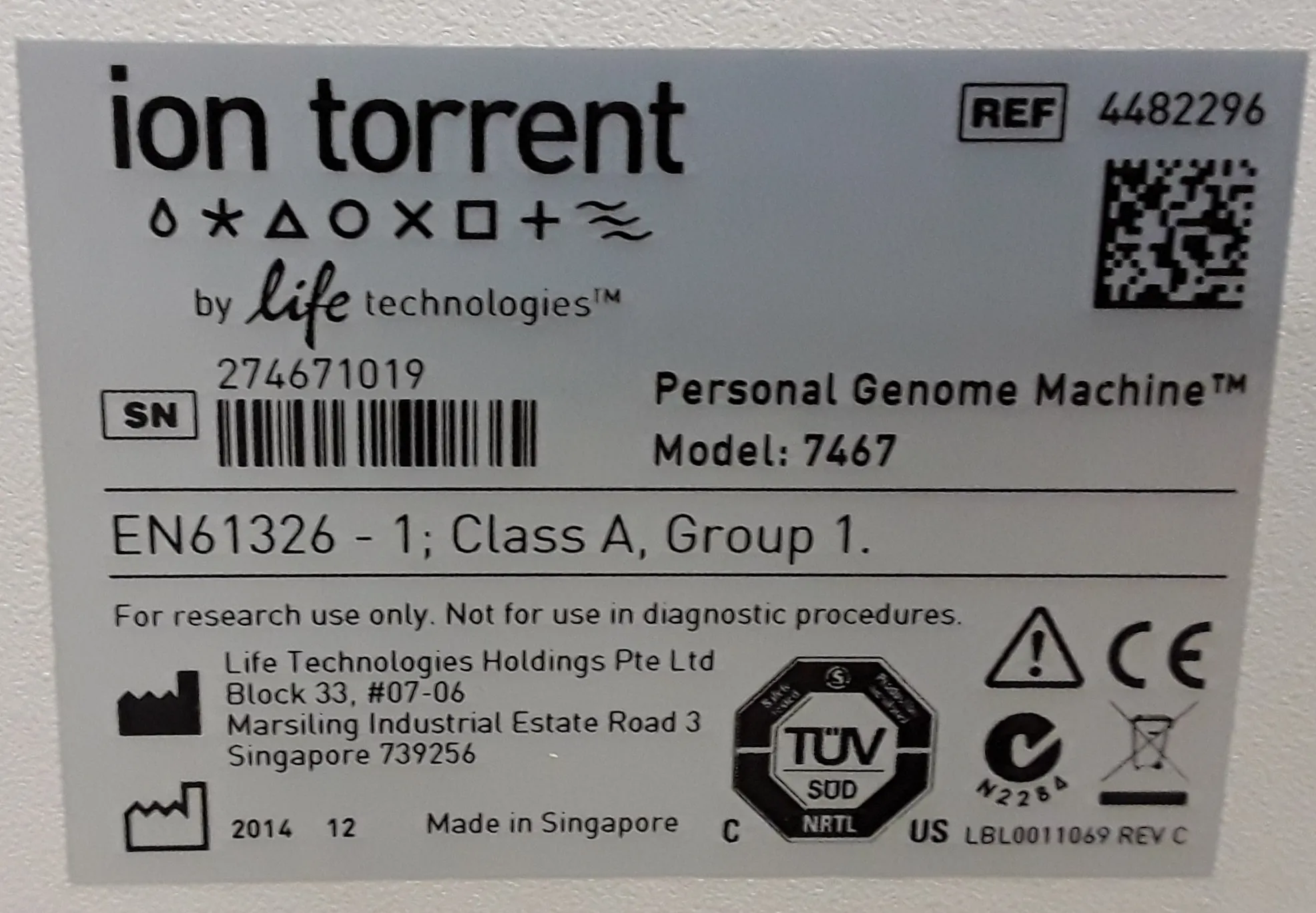 Ion Torrent PGM System PCR Thermal Cycler Model 7467