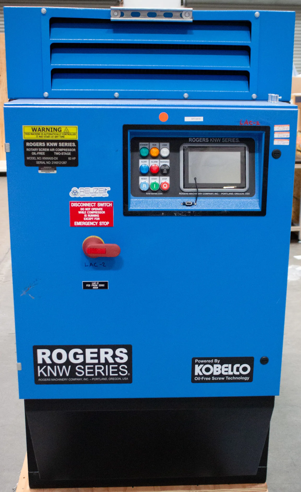 Rogers KNW Series Oil-Free Rotary Screw Air Compressor Model #KNWA00-DX