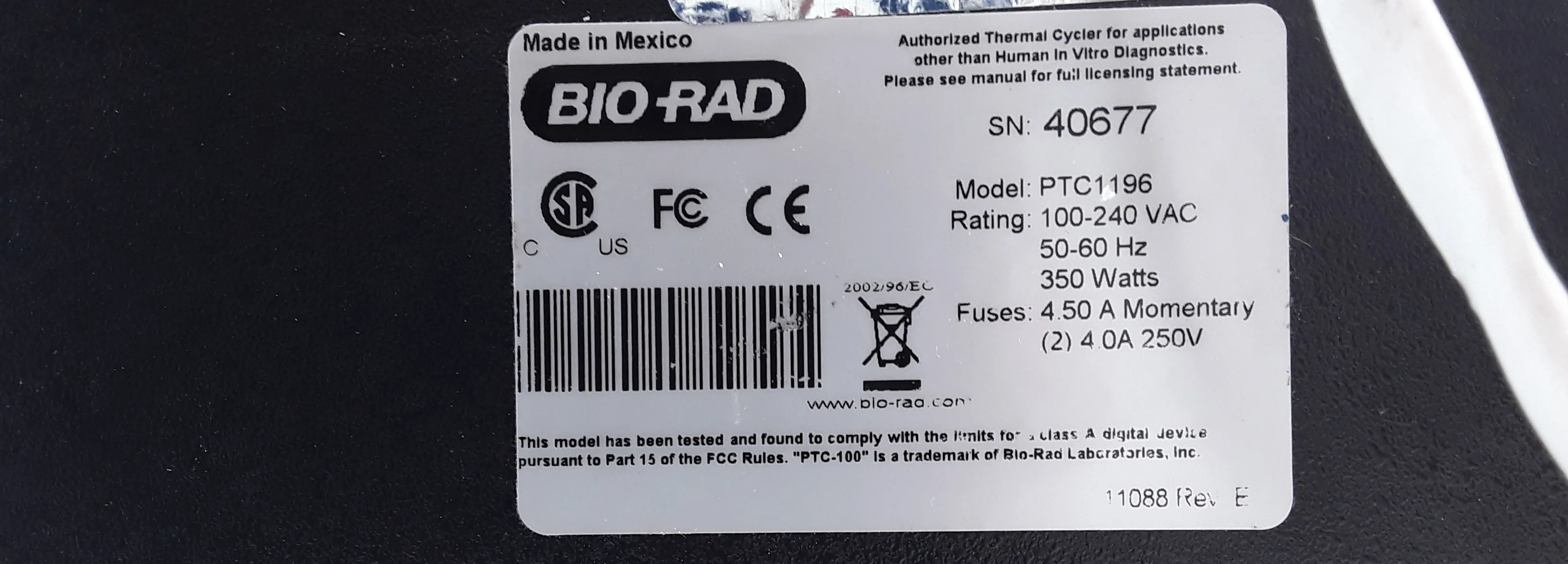 BIO-RAD PTC1196 PCR Thermal Cycler