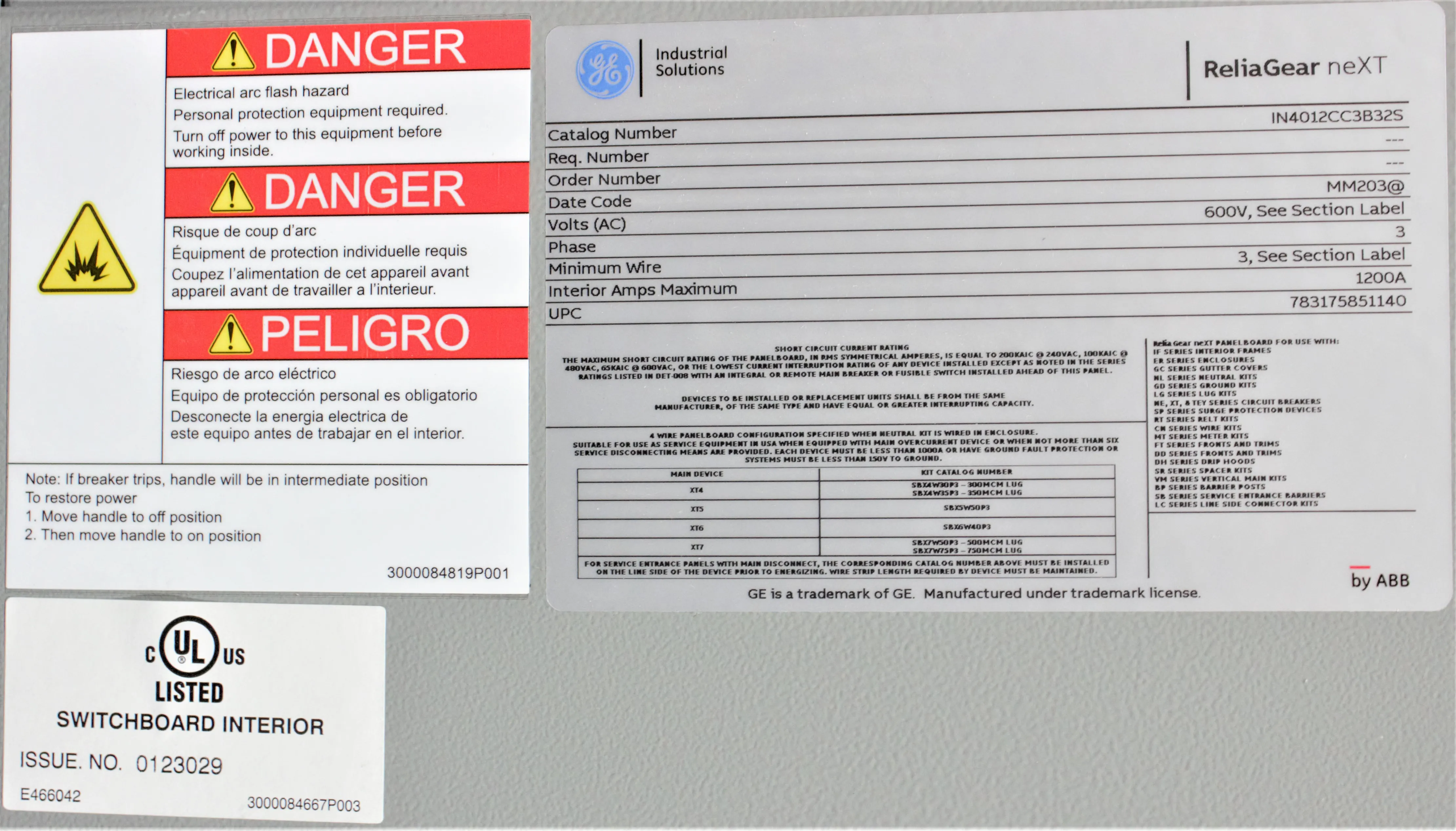 ABB ReliaGear neXT 600V Power Panel with TMAX XT Circuit Breakers - Class 4 - As-Is Used