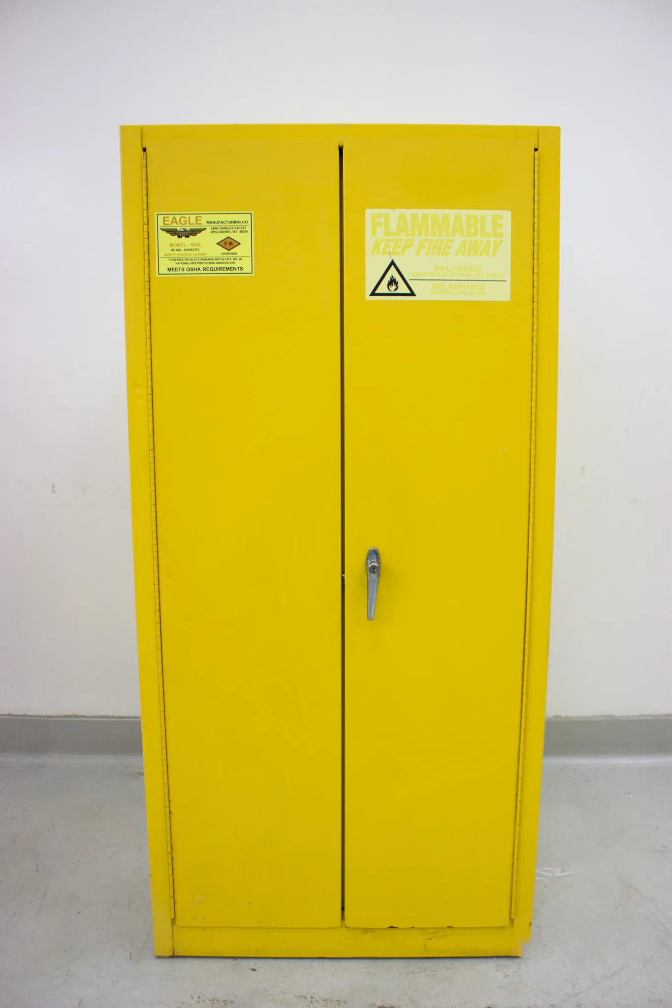 Eagle Flammable Storage Cabinet - Manual Doors, Yellow, 60 Gallon