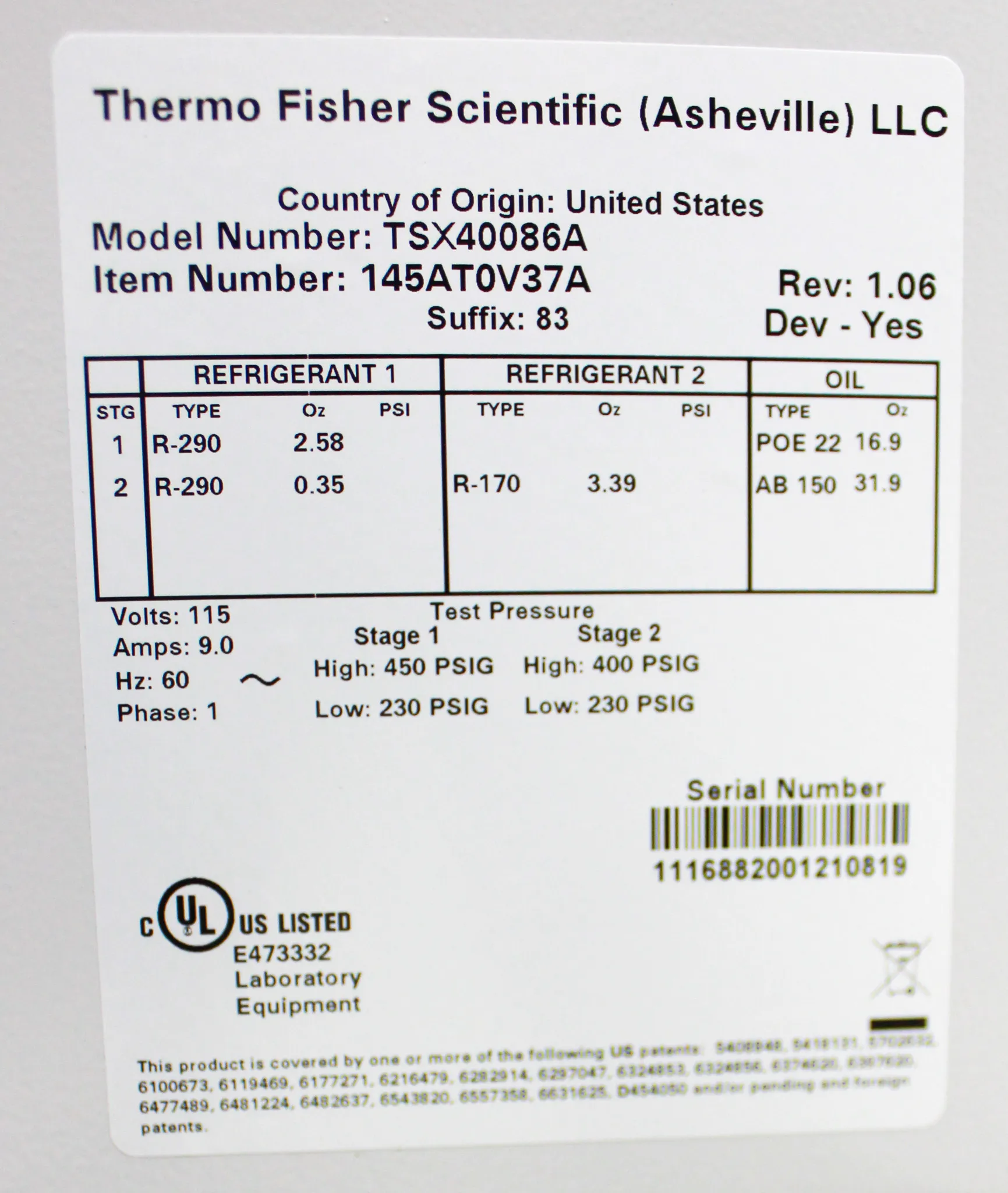 Thermo Scientific TSX Series Ultra-Low Freezer Model TSX40086A