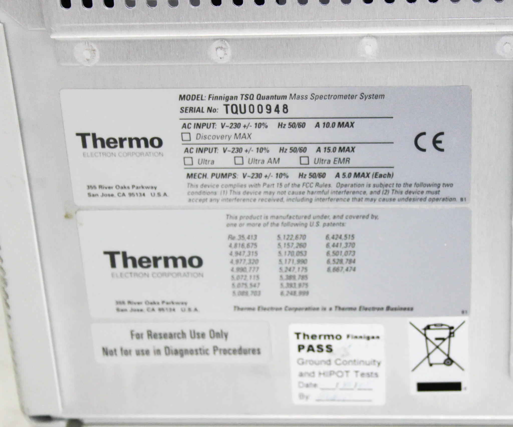 Thermo Finnigan TSQ Quantum Ultra AM Mass Spectrometer System