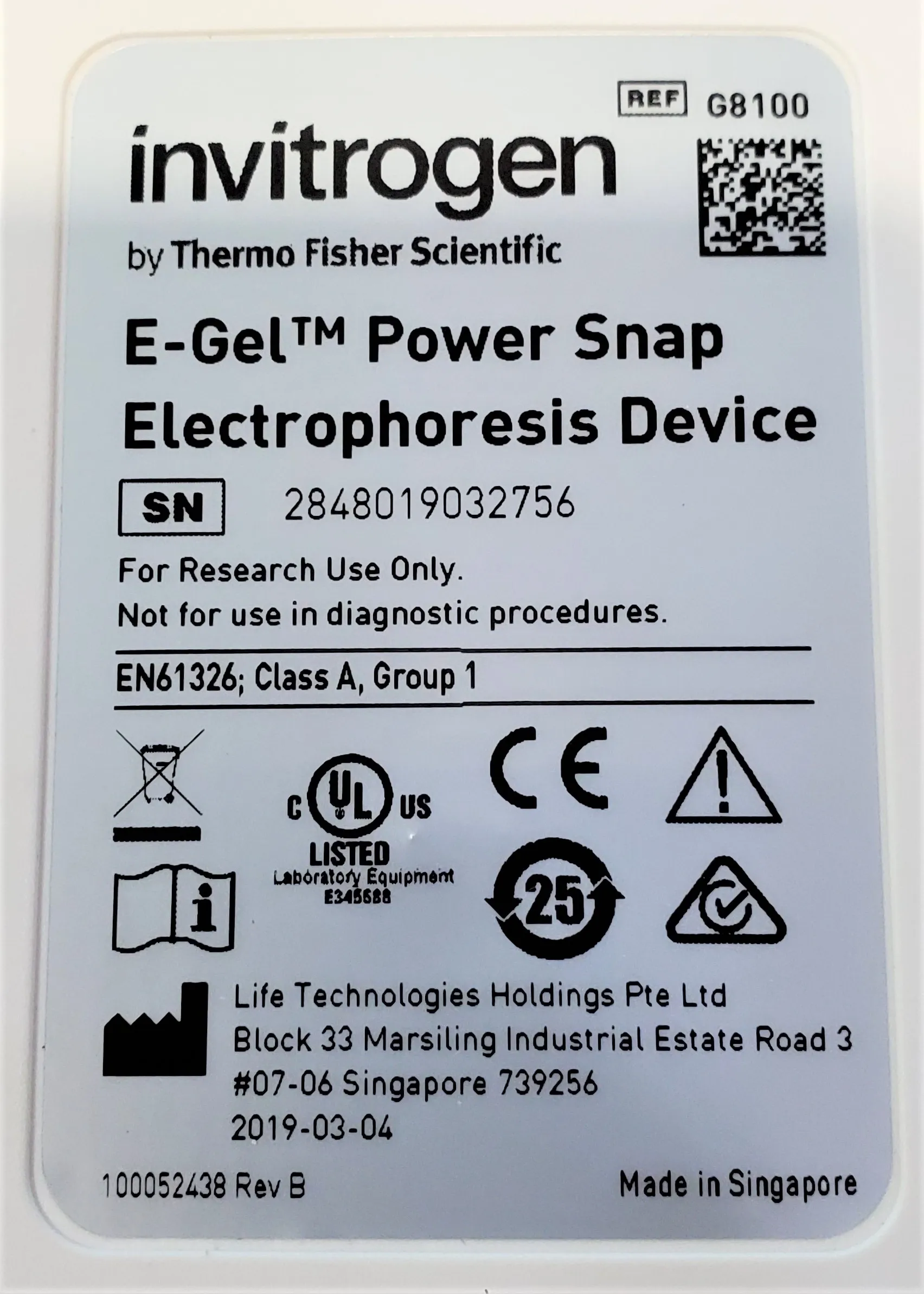 Invitrogen E-Gel Power Snap Electrophoresis Device G8100