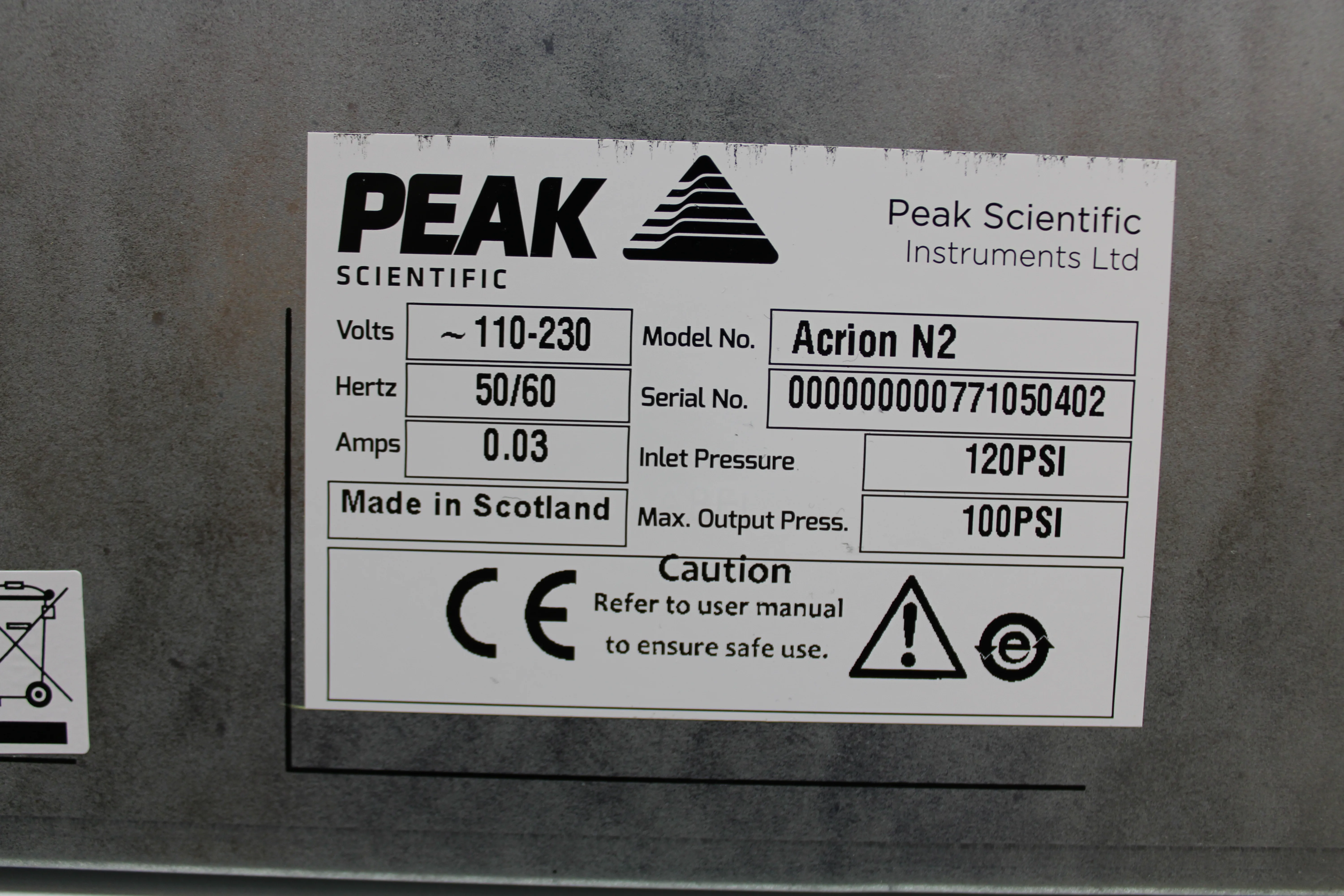 Peak Scientific Acrion Air Compressor and Acrion N2 Nitrogen Generator