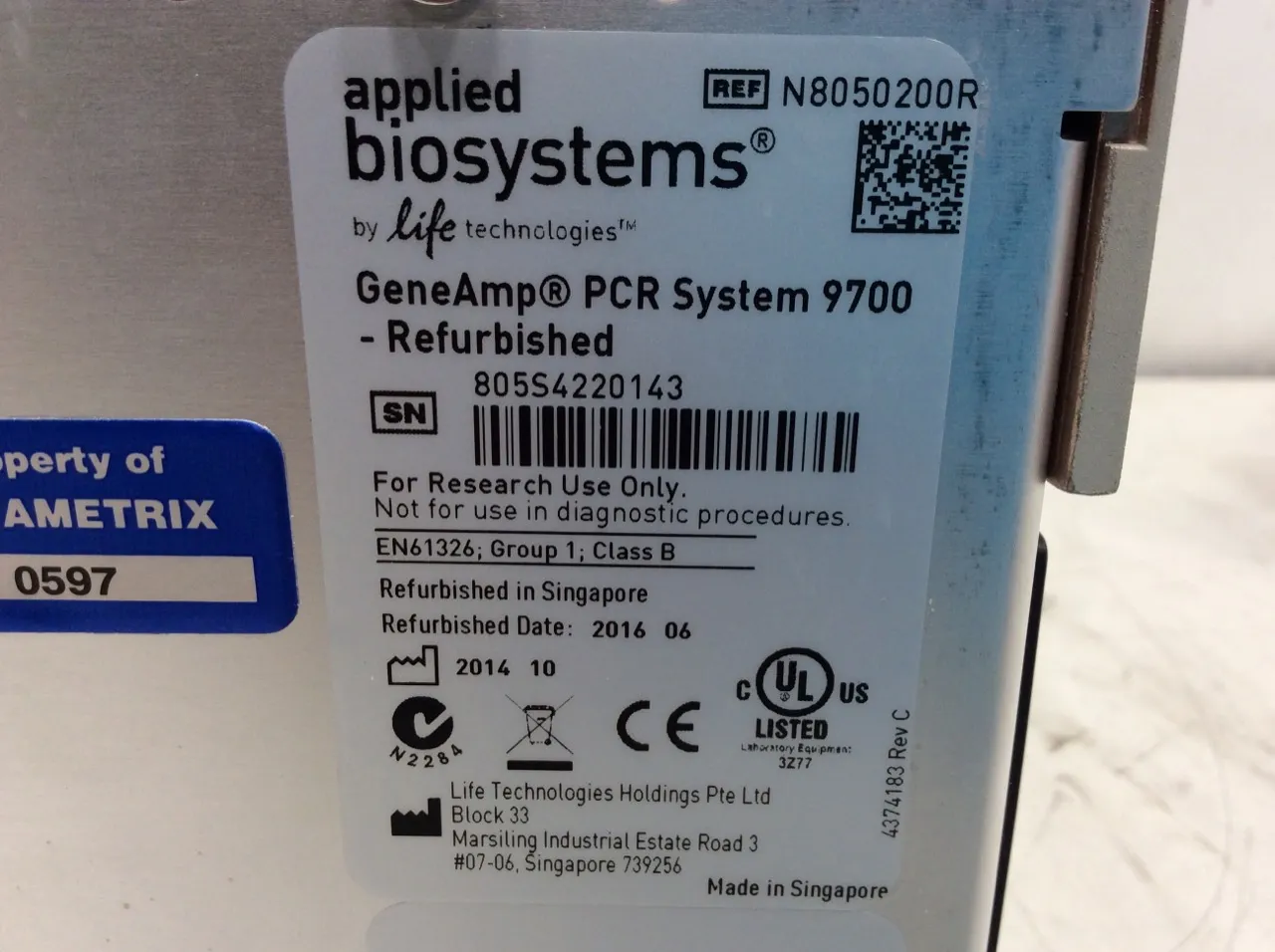 Applied Biosystems GeneAmp PCR System 9700 PCR Thermal Cycler