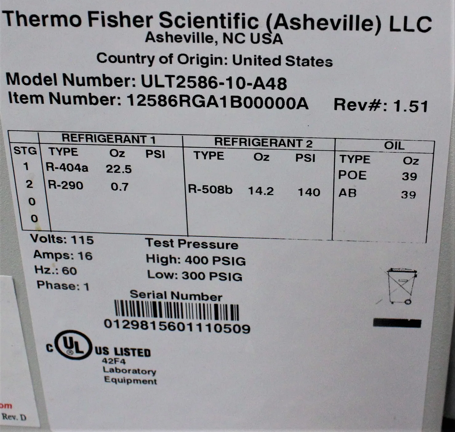 Thermo Scientific ULT2586-10-A48 Ultra Low Freezer - Used with 30-Day Warranty