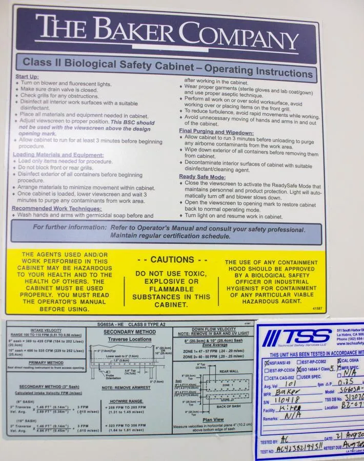 The Baker Company SterilGARD SG603-HE Class II Type A2 Biosafety Cabinet