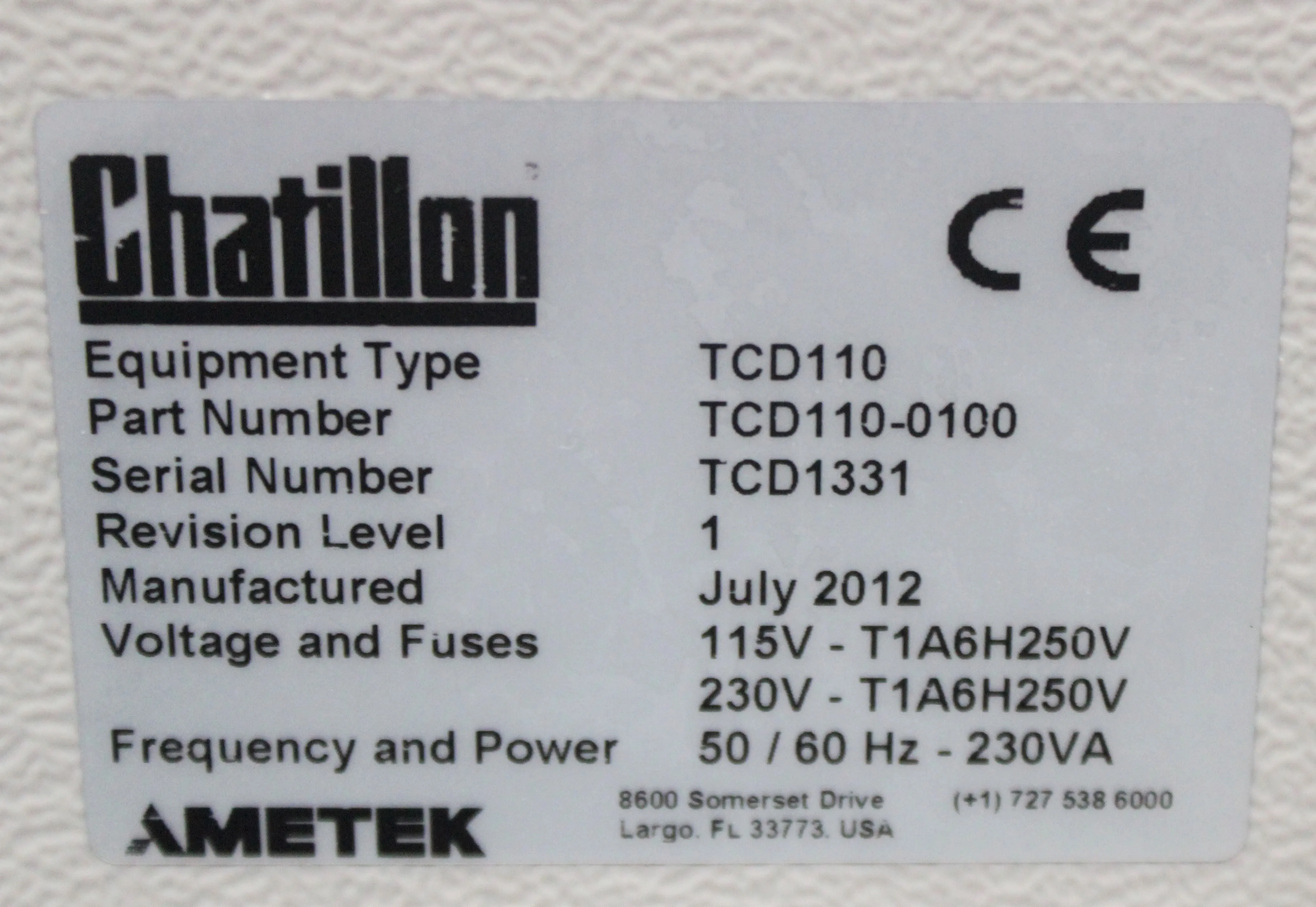 CHATILLON TCD110 Advanced Force Testing System with 30-Day Warranty