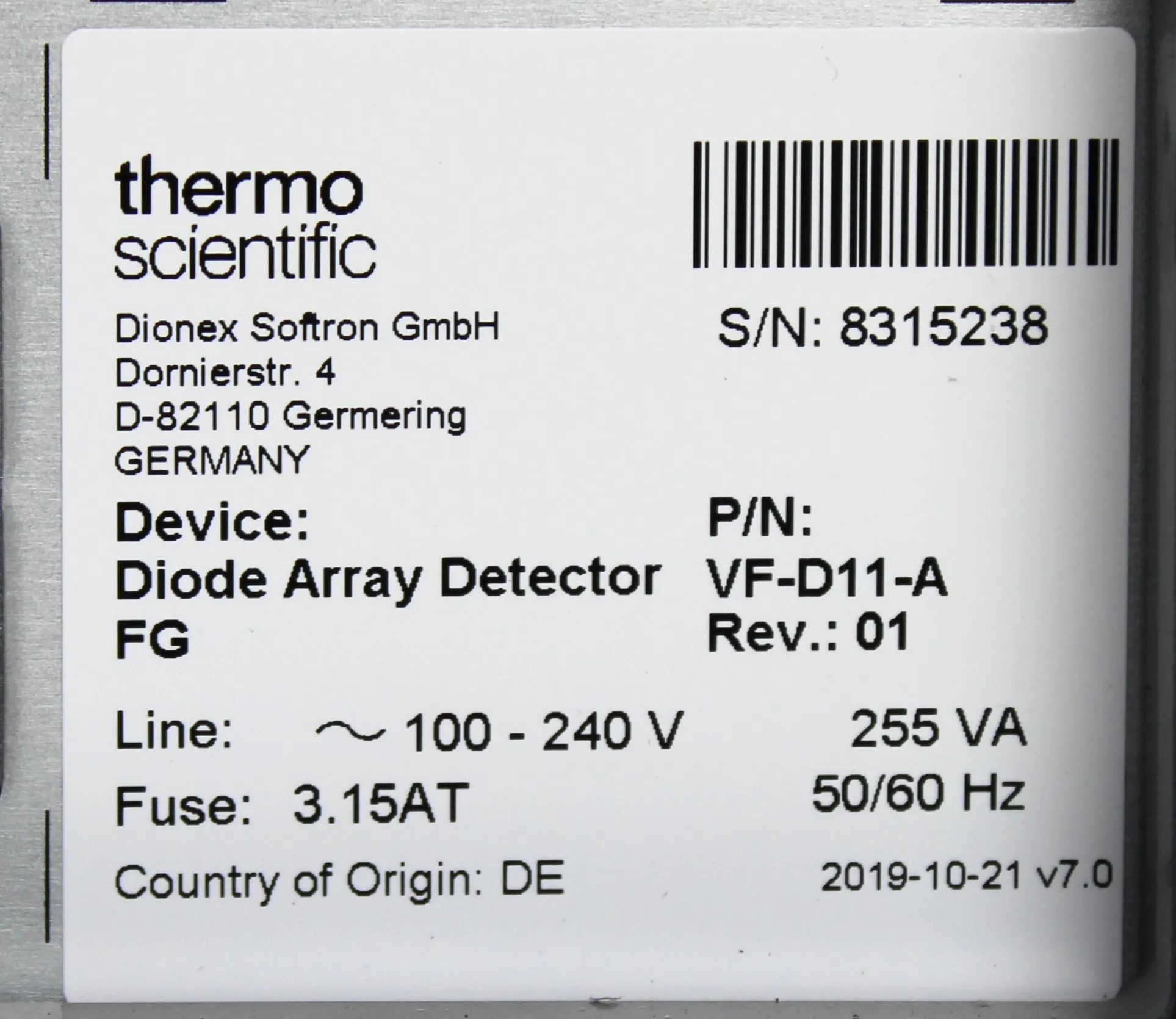 Thermo Scientific Vanquish Diode Array Detector FG VF-D11-A-01