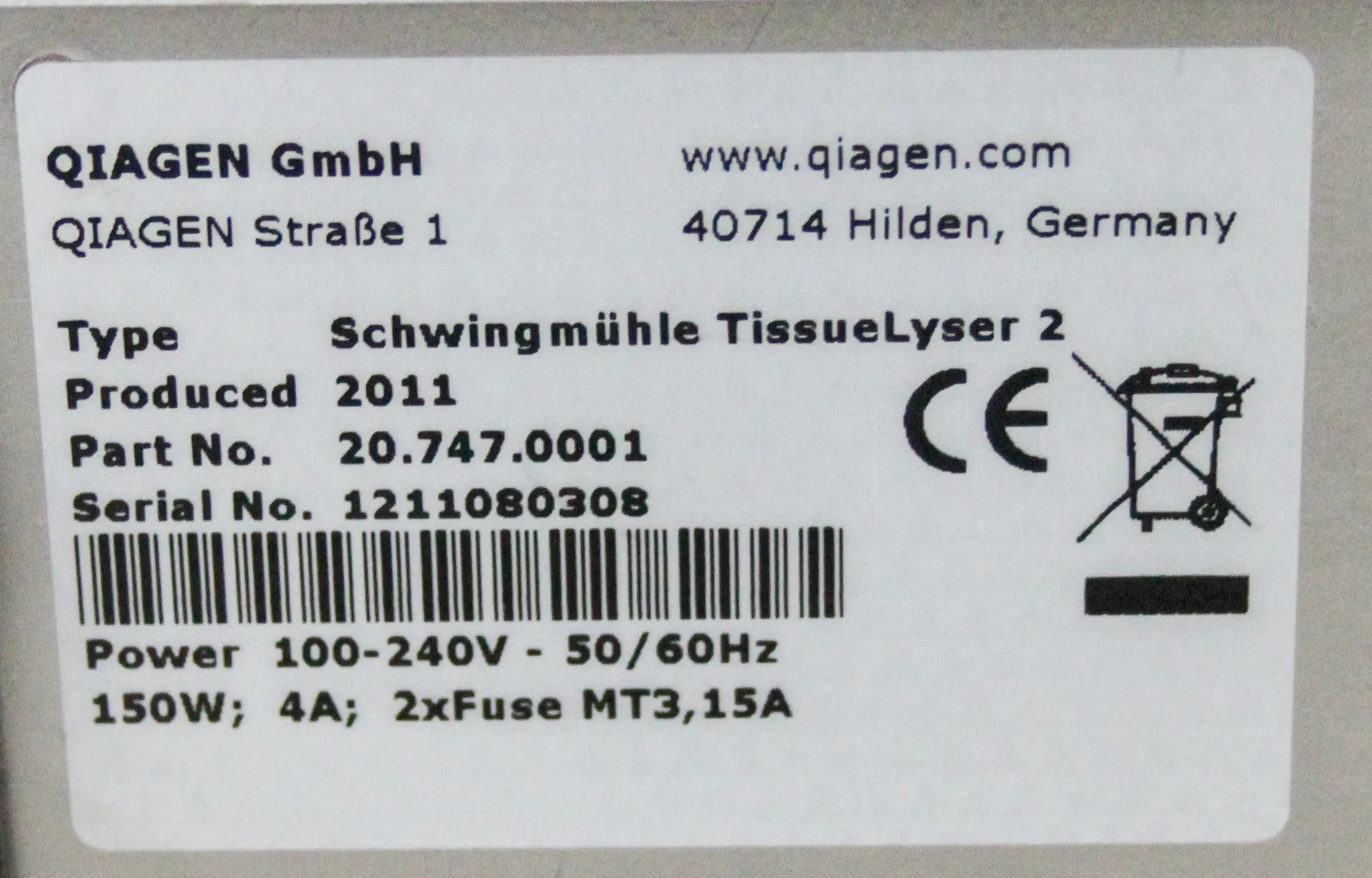 Qiagen TissueLyser II Laboratory Tissue Processor Homogenizer Disruptor