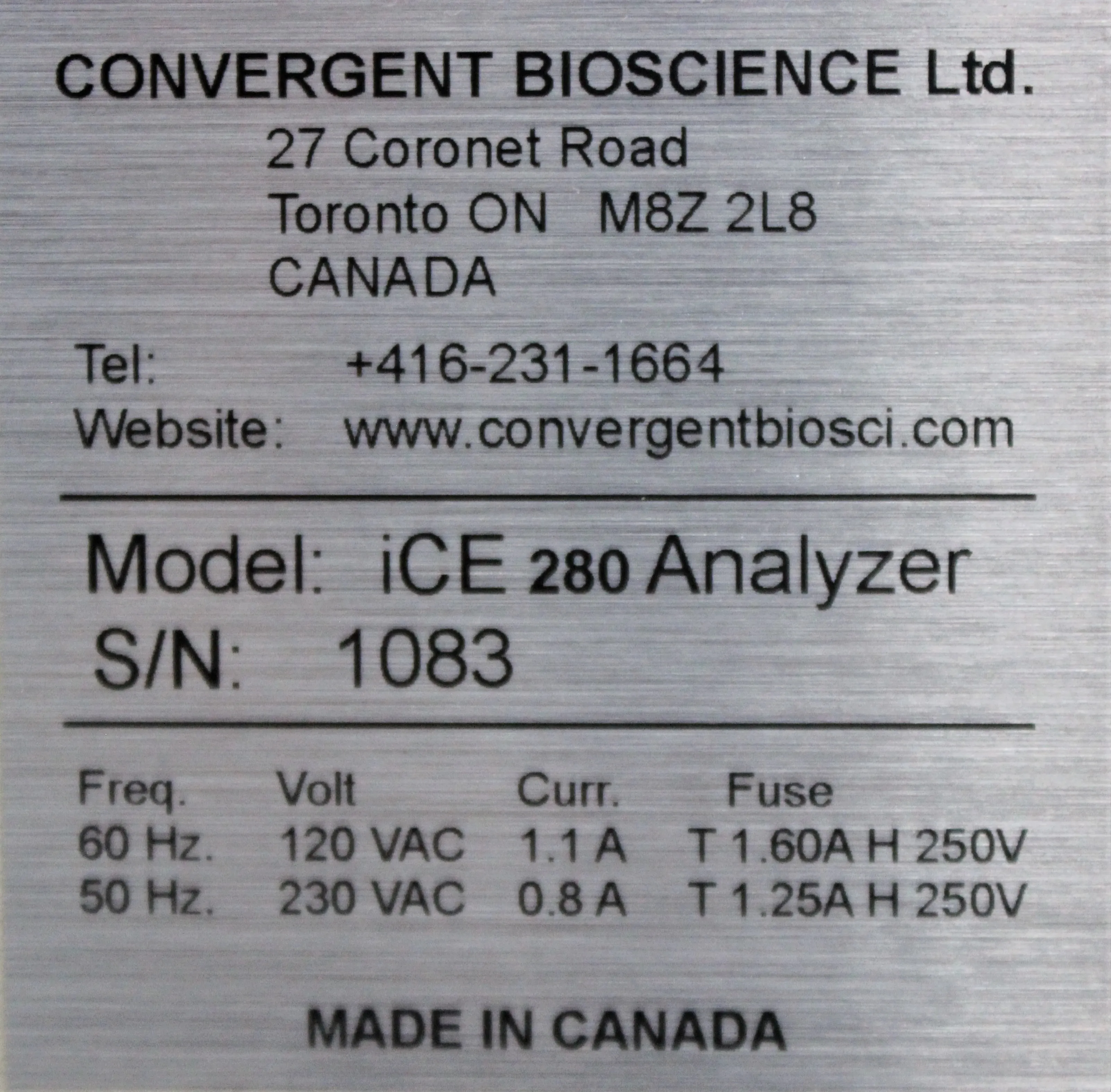 Convergent Bioscience iCE 280 Analyzer - Electrophoresis System