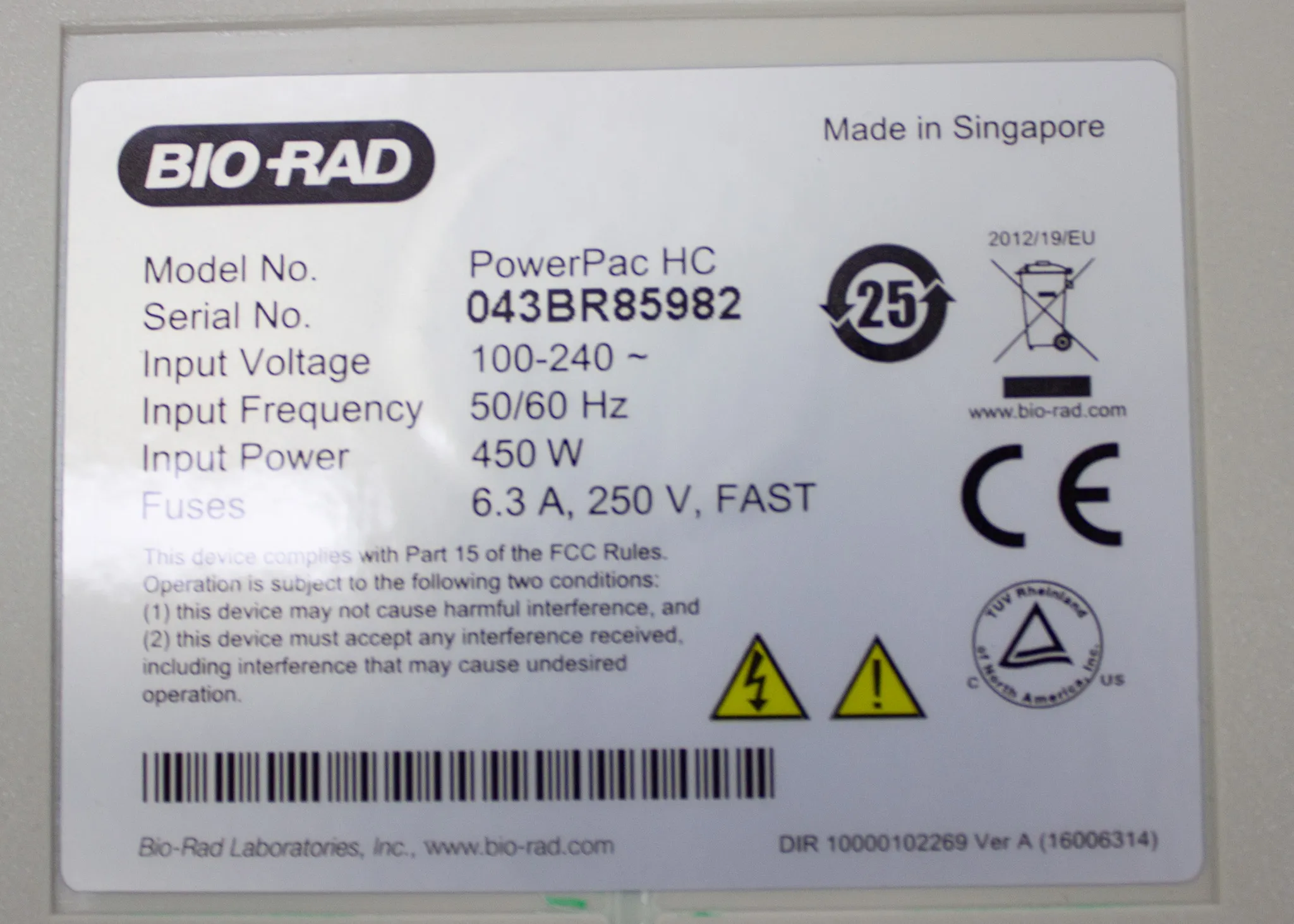 Bio-Rad PowerPac HC Electrophoresis Power Supply 250V/220V