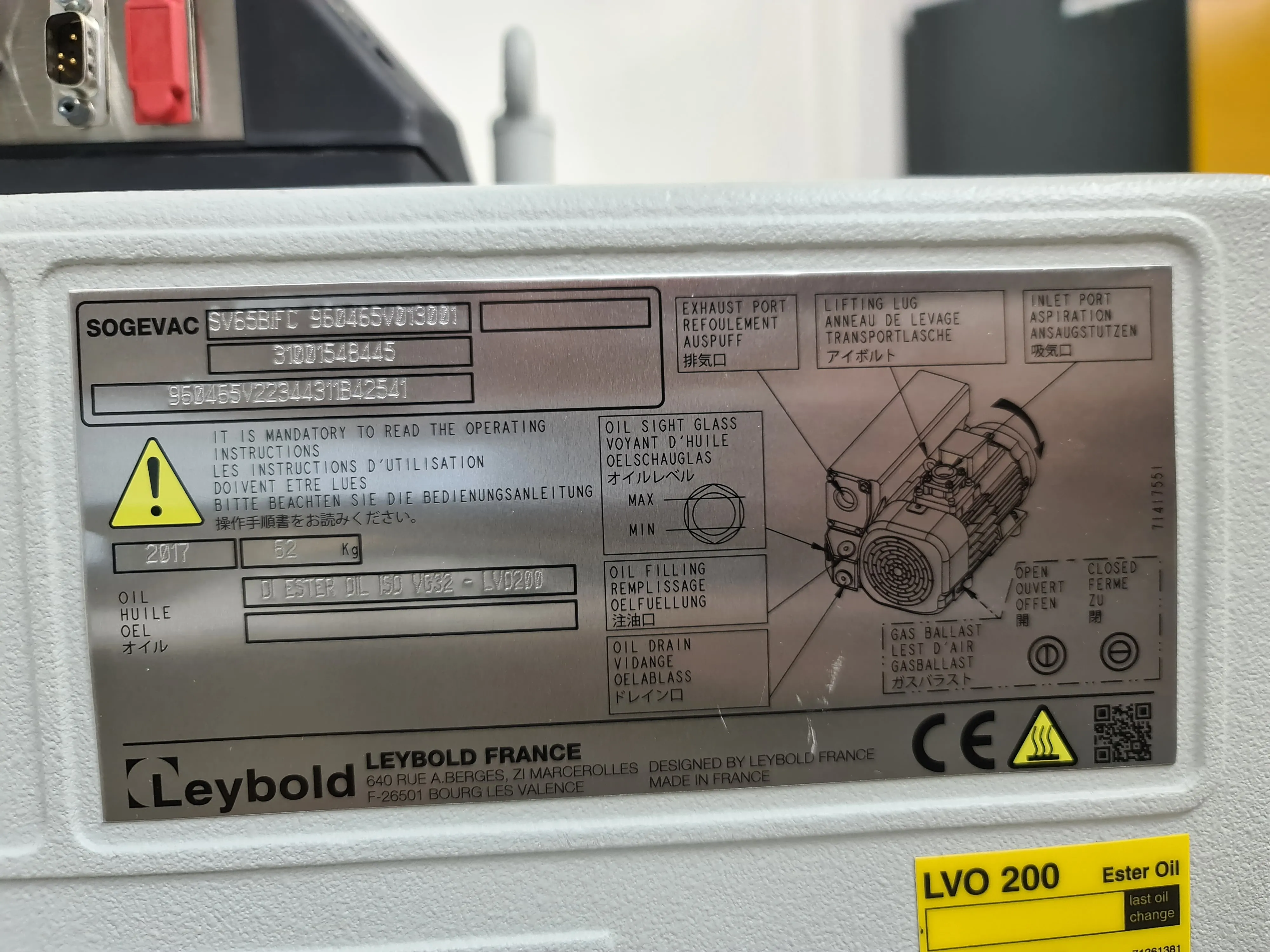 Leybold SOGEVAC SV65 BIFC Vacuum Pump 230V