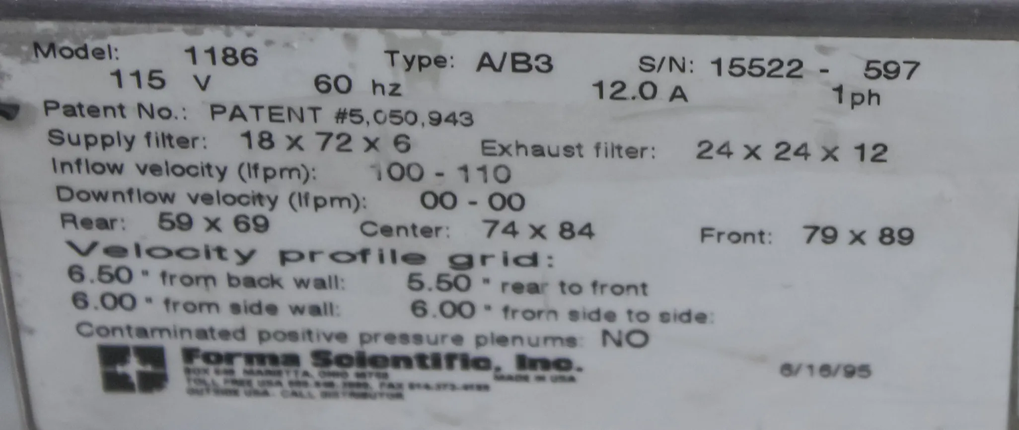 Thermo Forma Scientific 1186 Biosafety Cabinet Class II Type A/B3