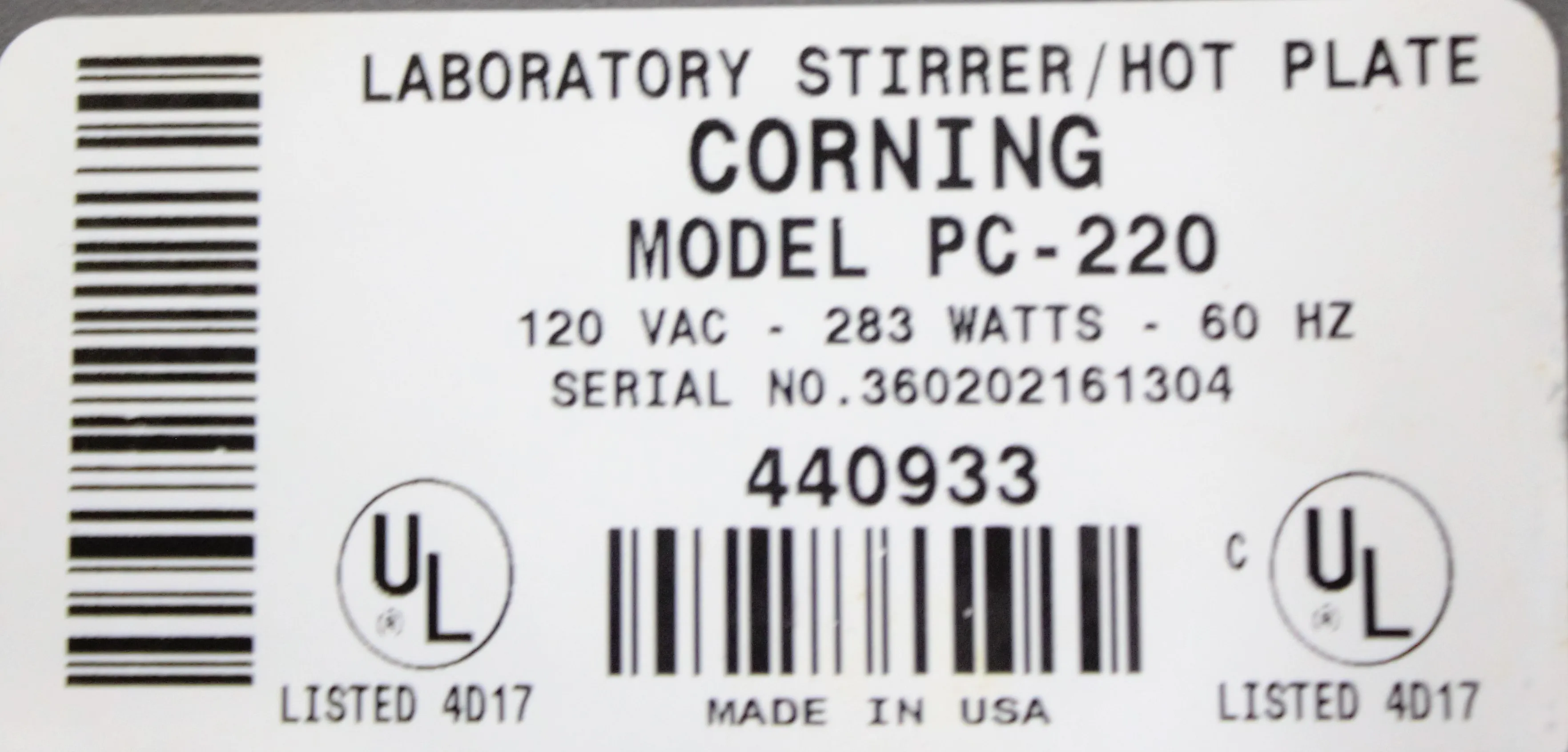 Corning PC-220 Heated Stir Plate, Used Lab Equipment