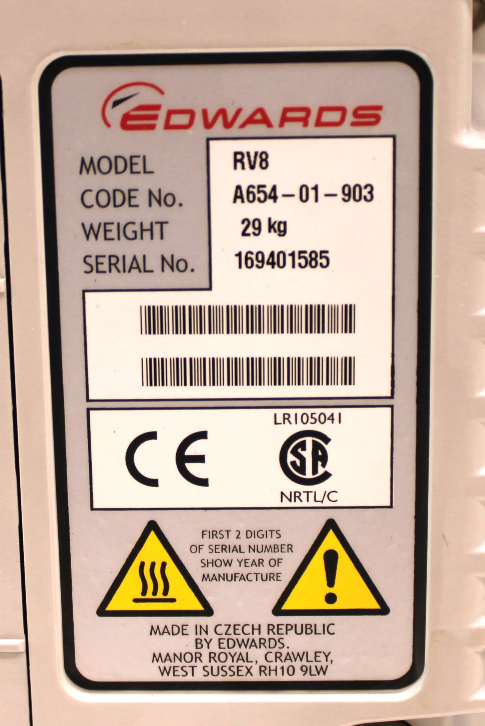 Edwards RV8 Rotary Vane Vacuum Pump A65401903