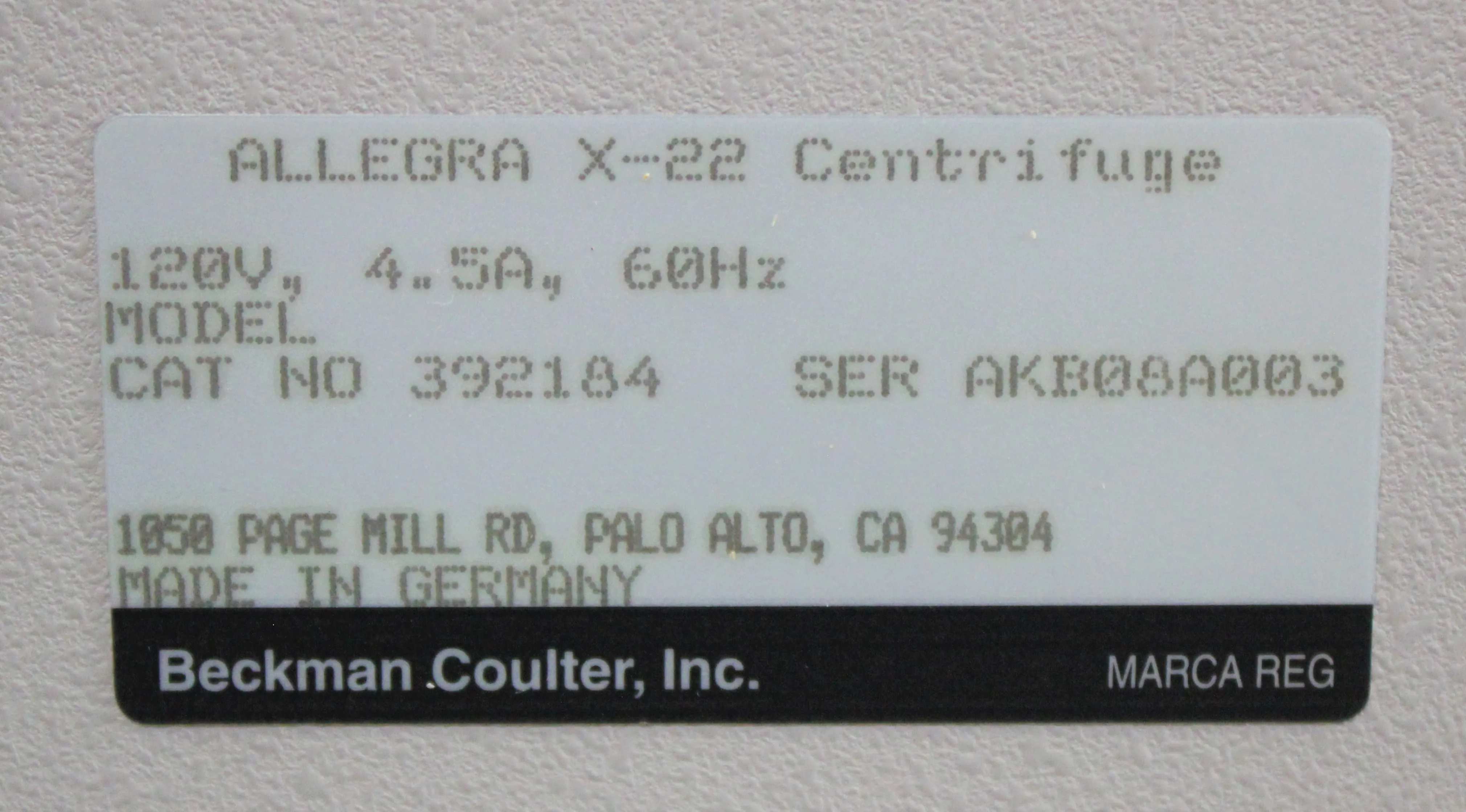 Beckman Coulter Allegra X-22 Benchtop Centrifuge