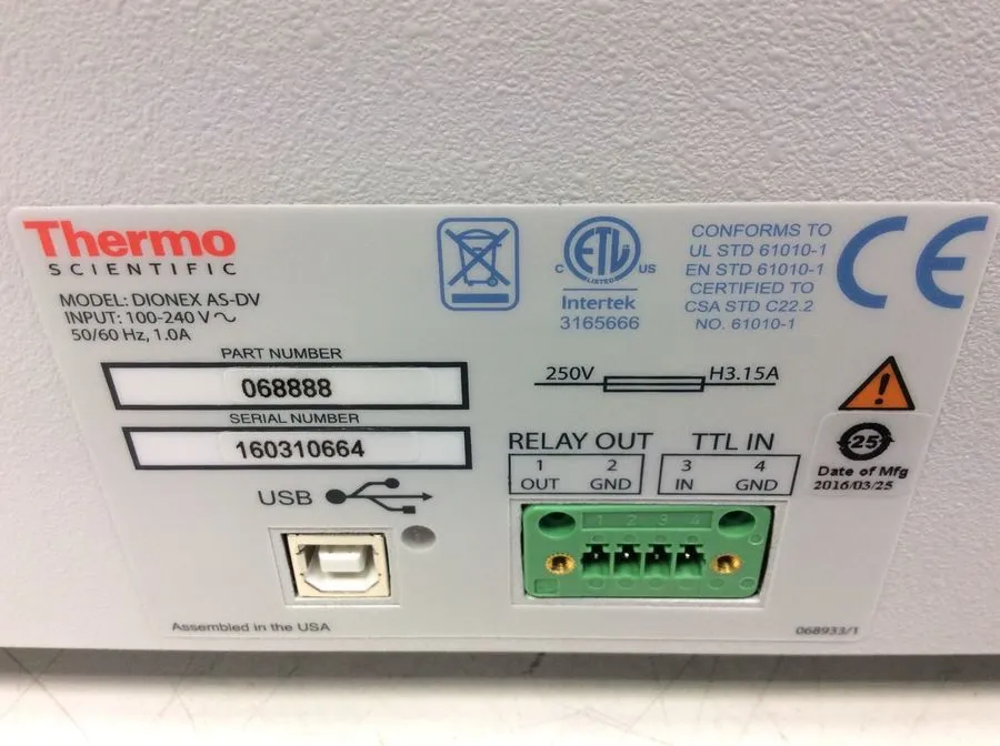 Thermo Scientific Dionex AS-DV Autosampler for Ion Chromatography w/accessories