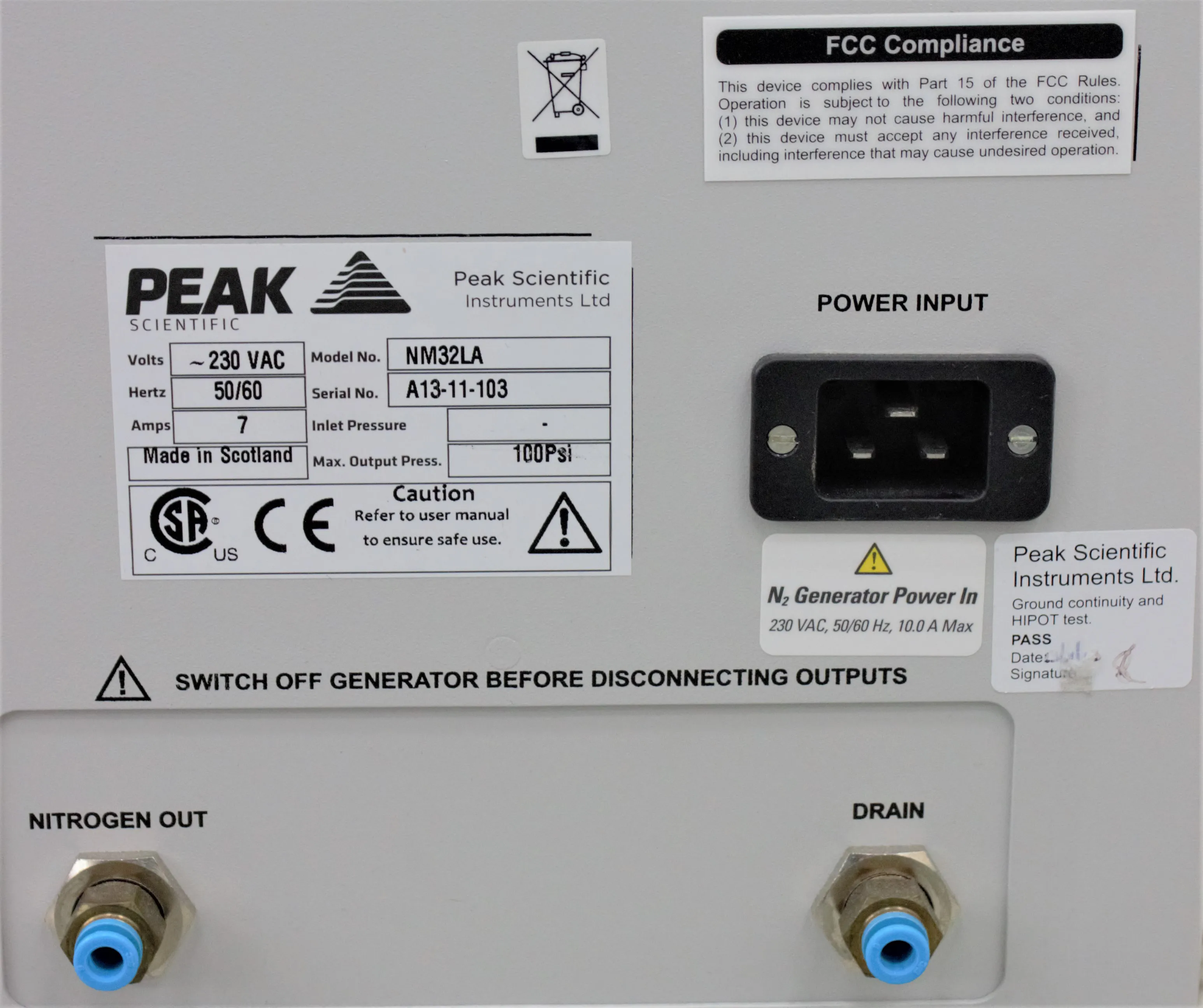 Peak Scientific Genius NM32LA Nitrogen Generator for LC-MS