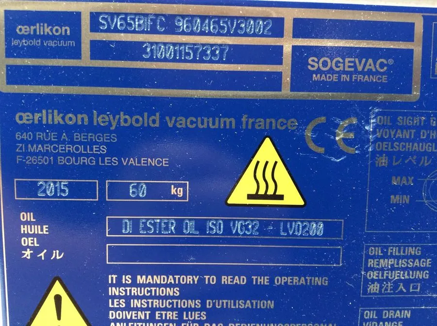 Sogevac SV 40/65 BIFC Single-Stage, Oil-Sealed Rotary Vane Vacuum Pump