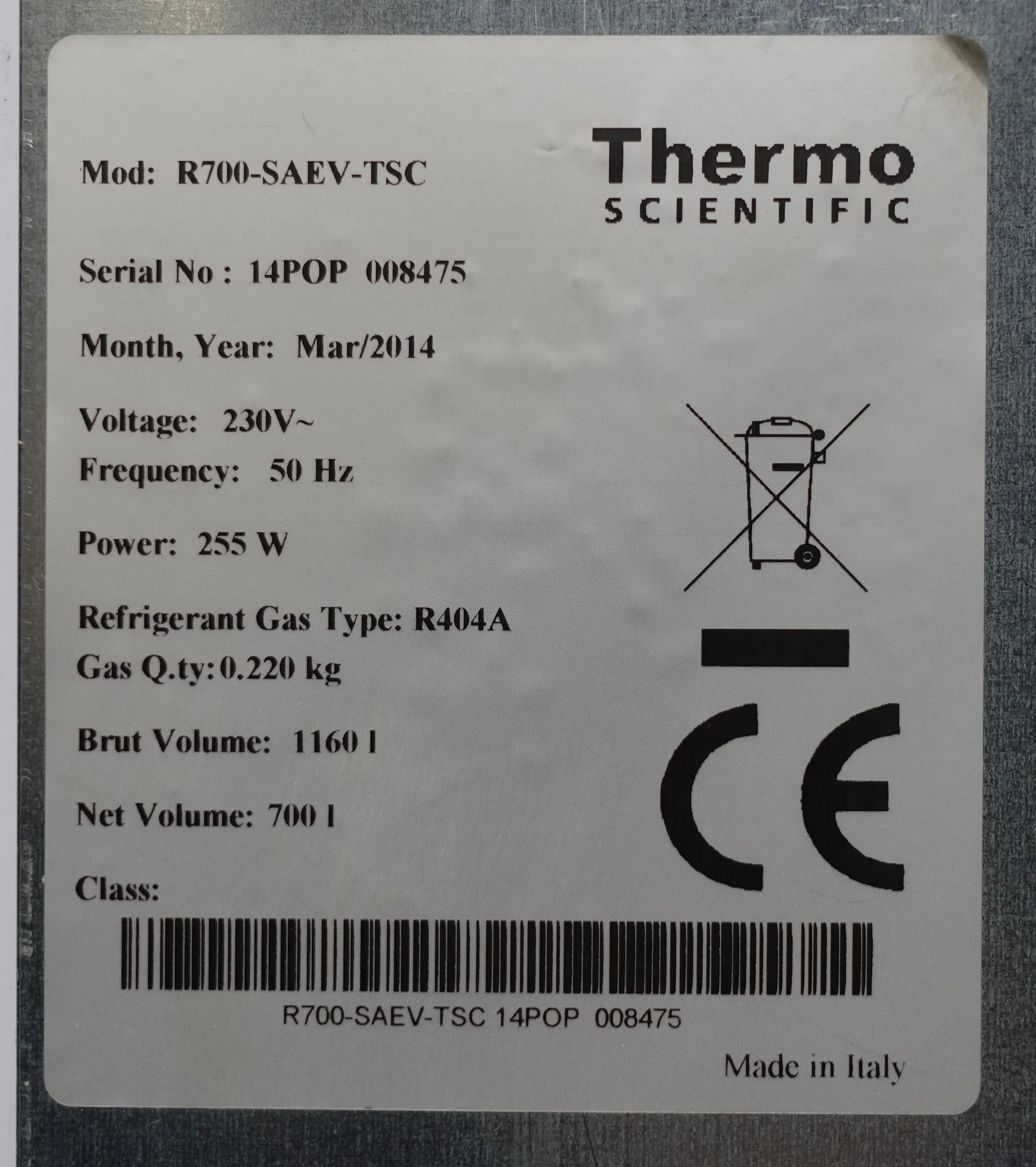 Thermo Fisher R700-SAEV-TSC General Purpose Refrigerator