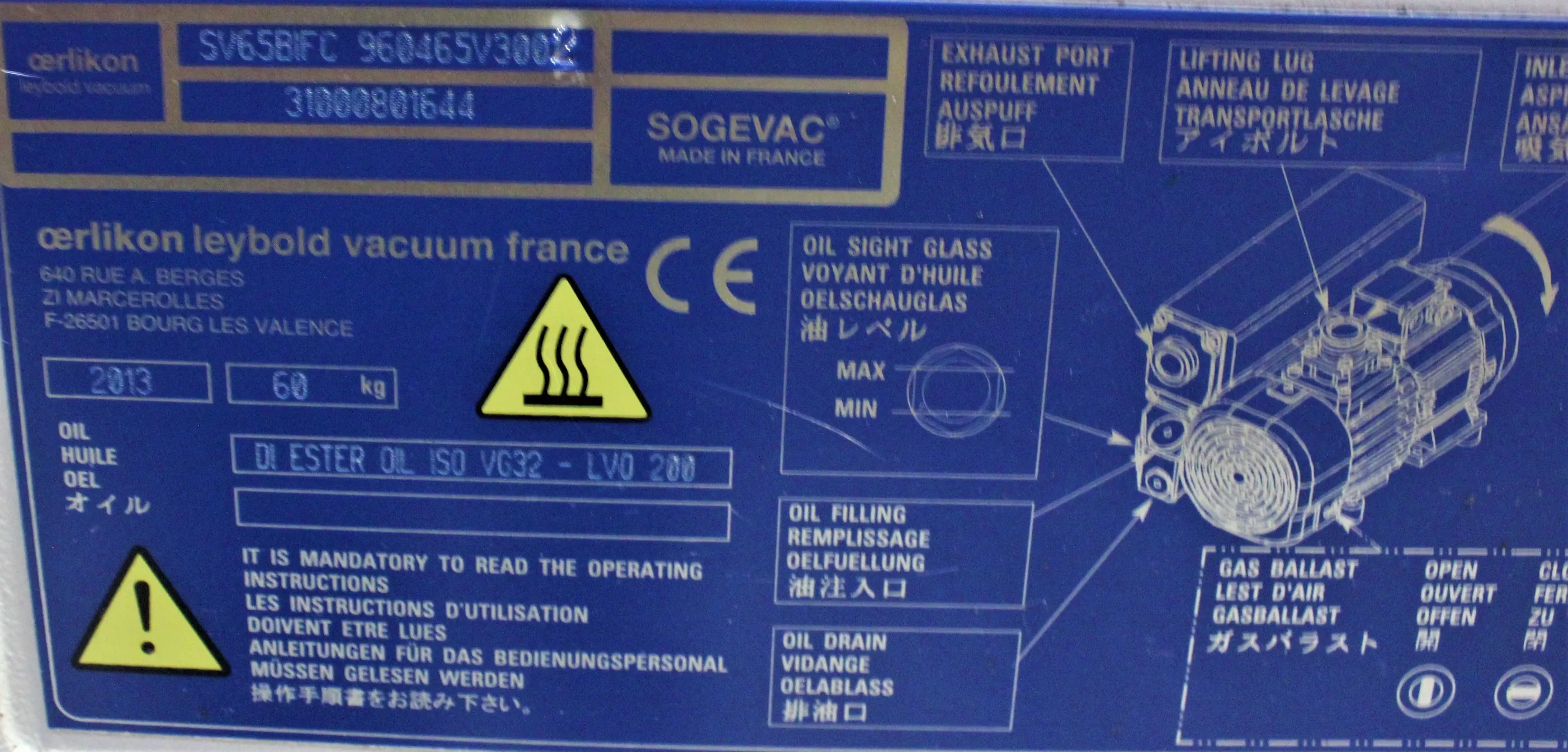 Leybold Sogevac SV/65 BI FC Vacuum Pump 220V 60Hz US 30-Day Warranty Used