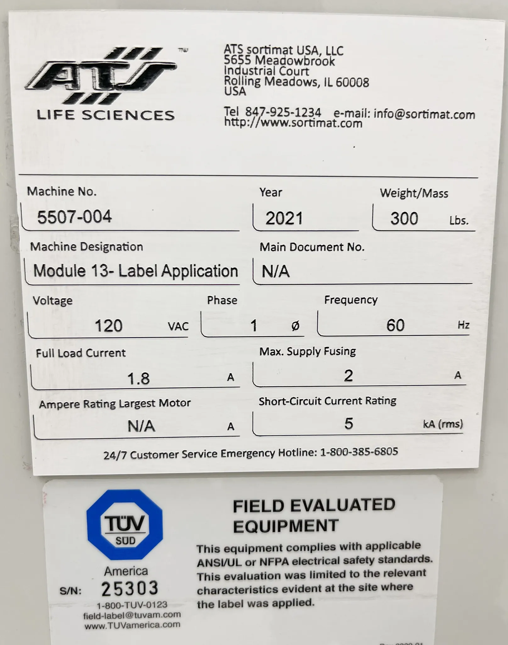 ATS Life Sciences Model 13-Label Application Nautilus Systems PL100I ER