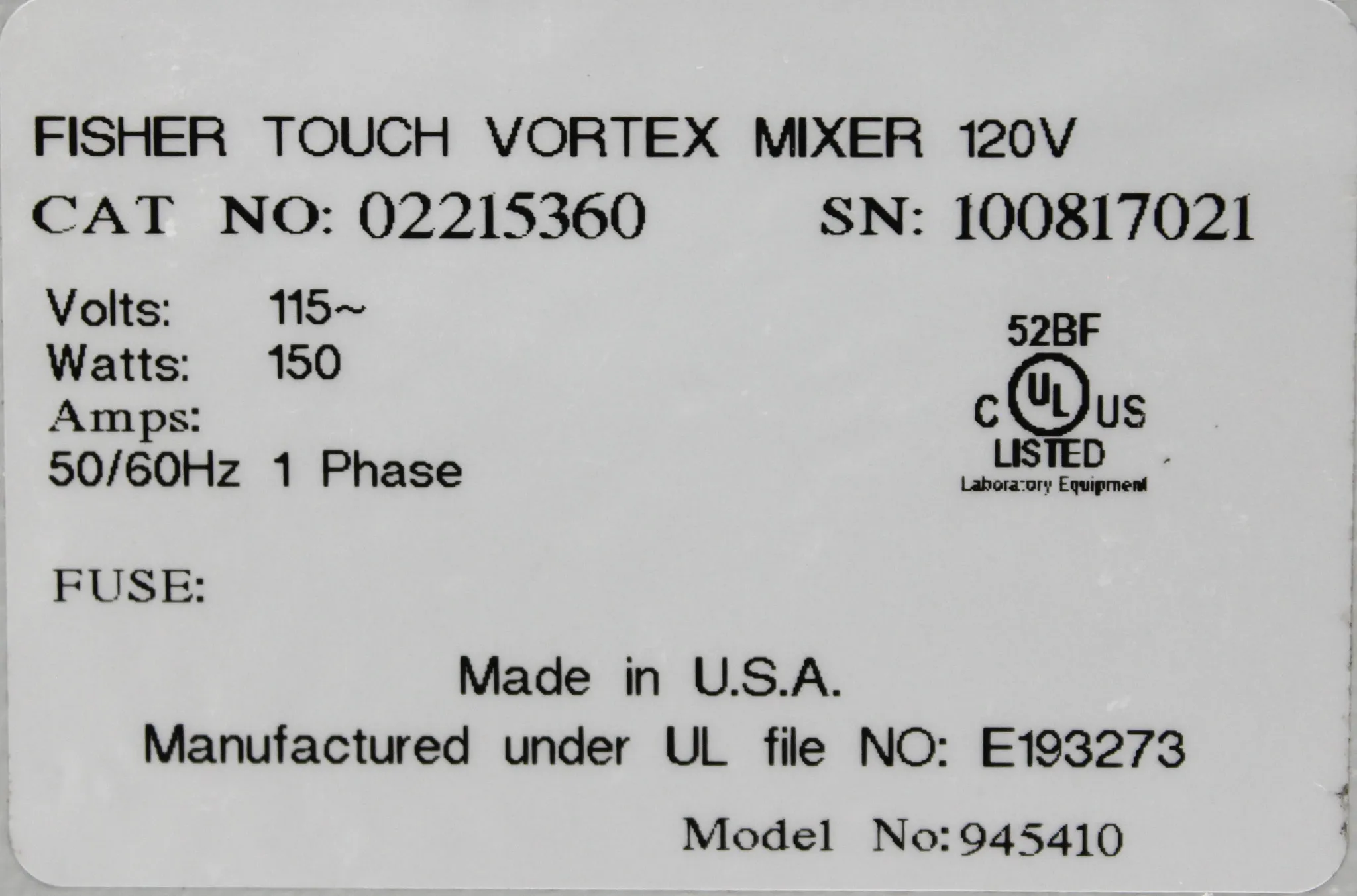 Fisher Scientific 945410 Touch Speed Vortex Mixer