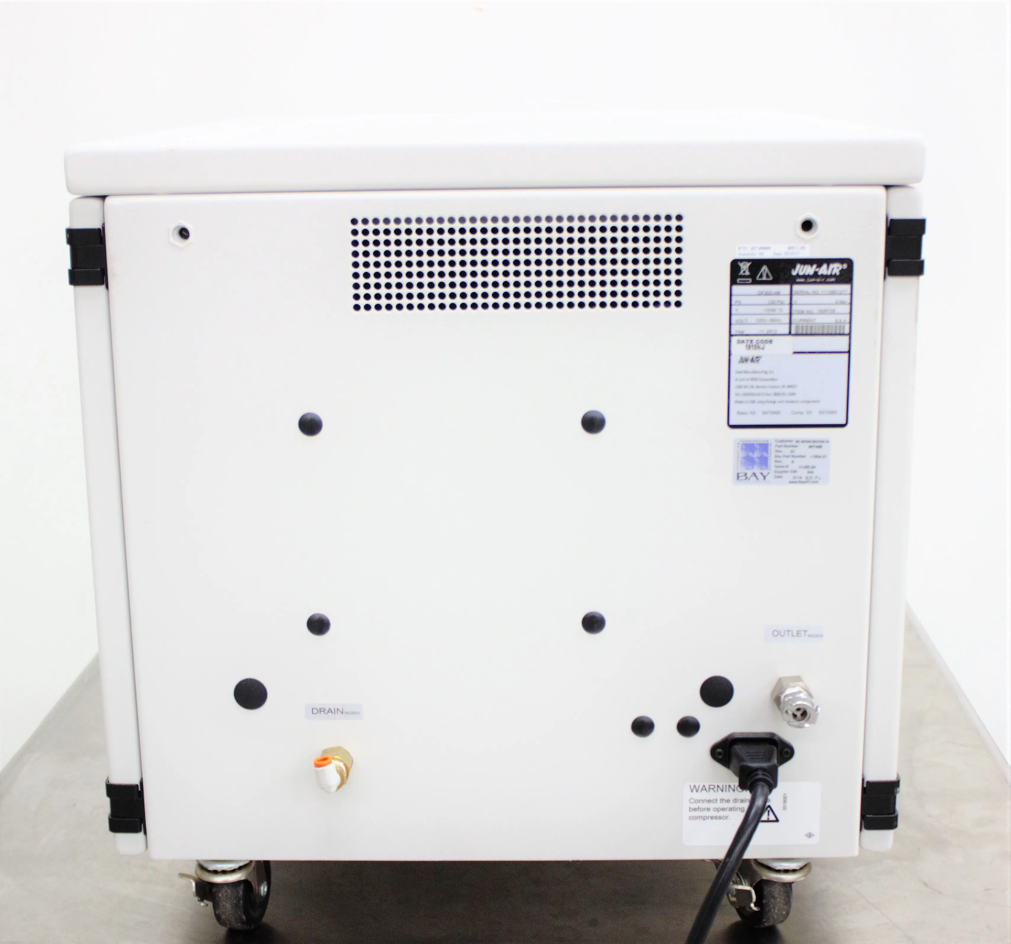 Jun-Air OF302-4M Oil-Less Rocking Piston Air Compressor Cabinet Unit with Integrated Filtration