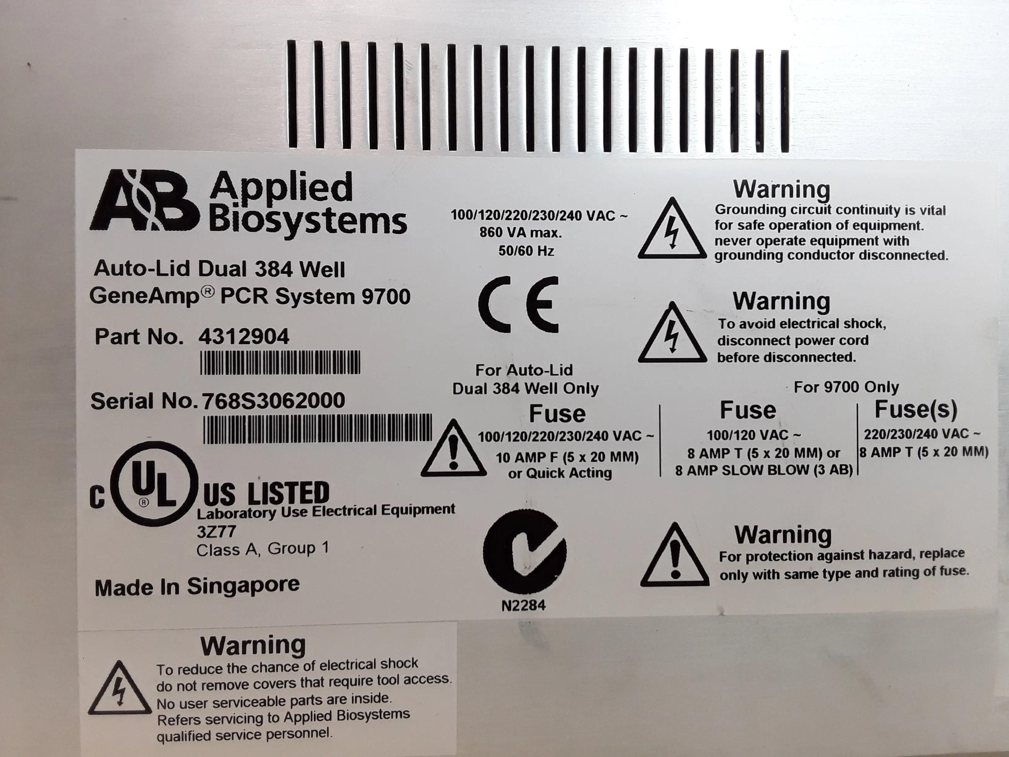 Applied Biosystems Auto-Lid Dual 384 Well PCR Thermal Cycler