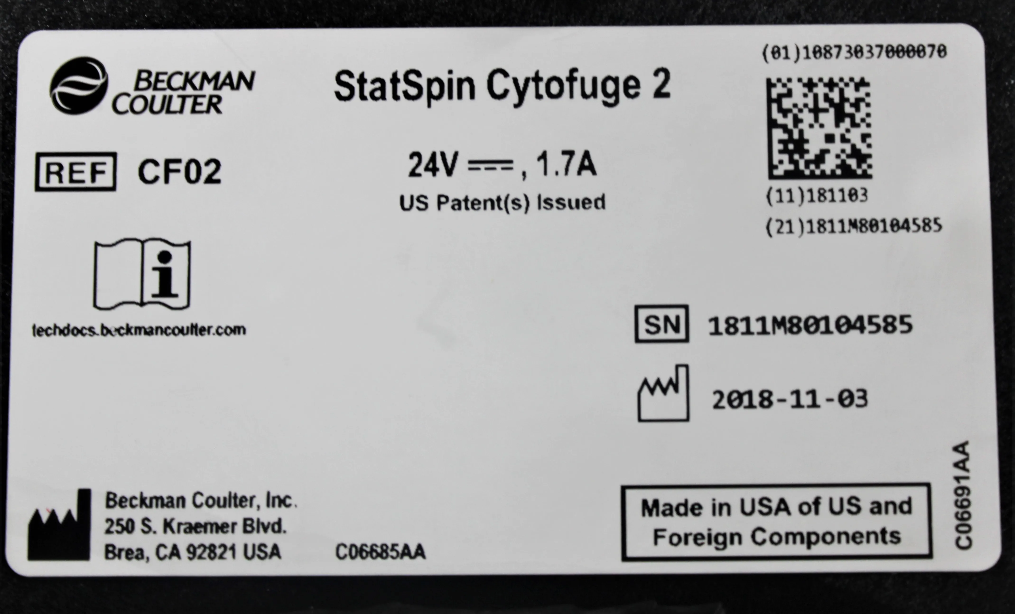 Beckman Coulter StatSpin Cytofuge 2 Benchtop Centrifuge