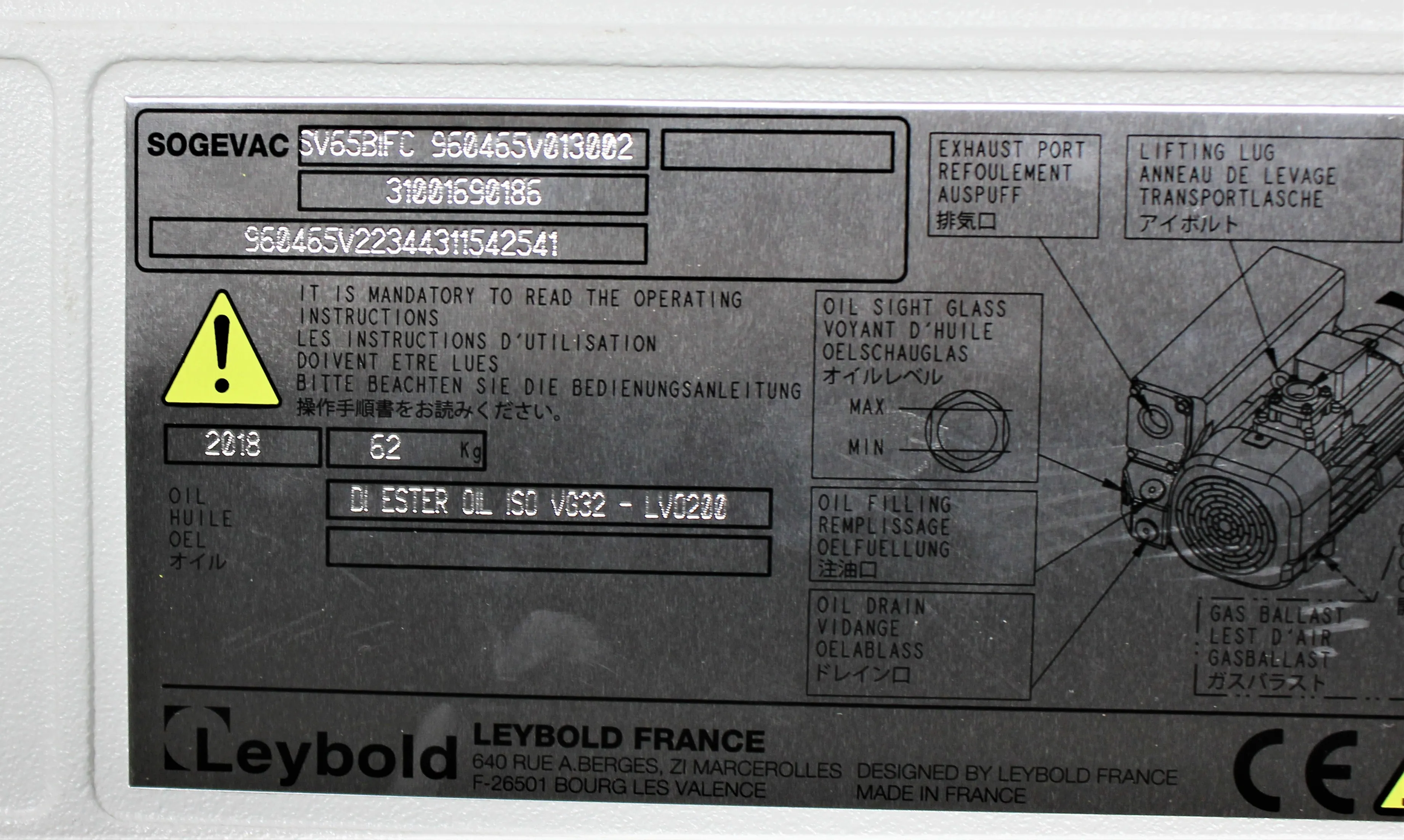 Leybold Sogevac SV40/65 BI FC Vacuum Pump