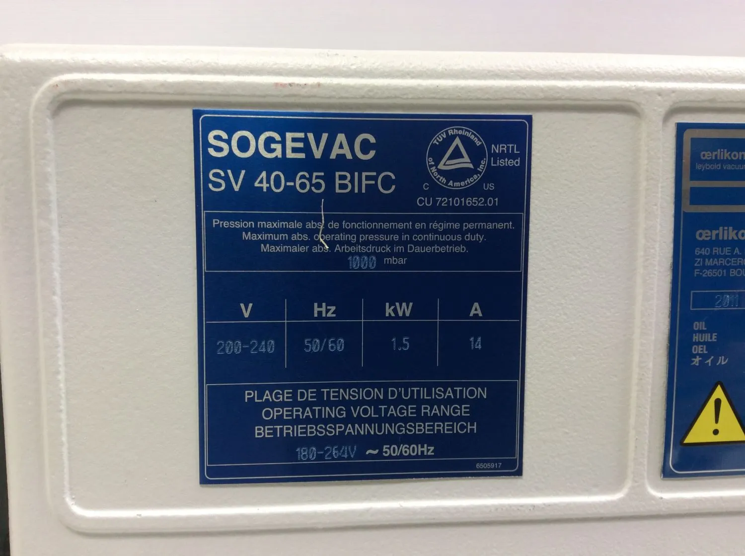 Sogevac SV 40/65 BIFC Vacuum Pump