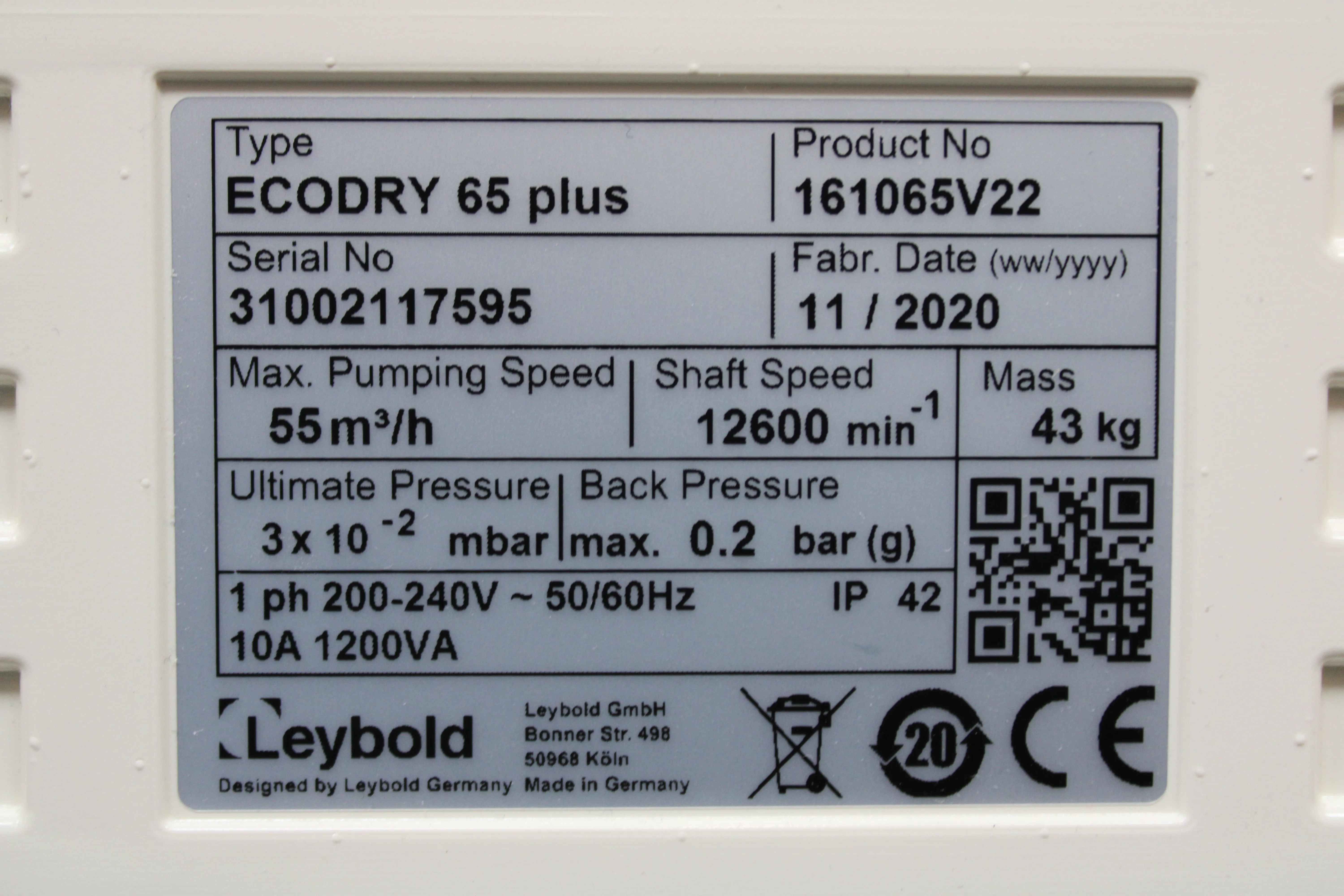 Used Leybold Ecodry 65 Plus Vacuum Pump 120V/220V 50Hz/60Hz 30-Day Warranty