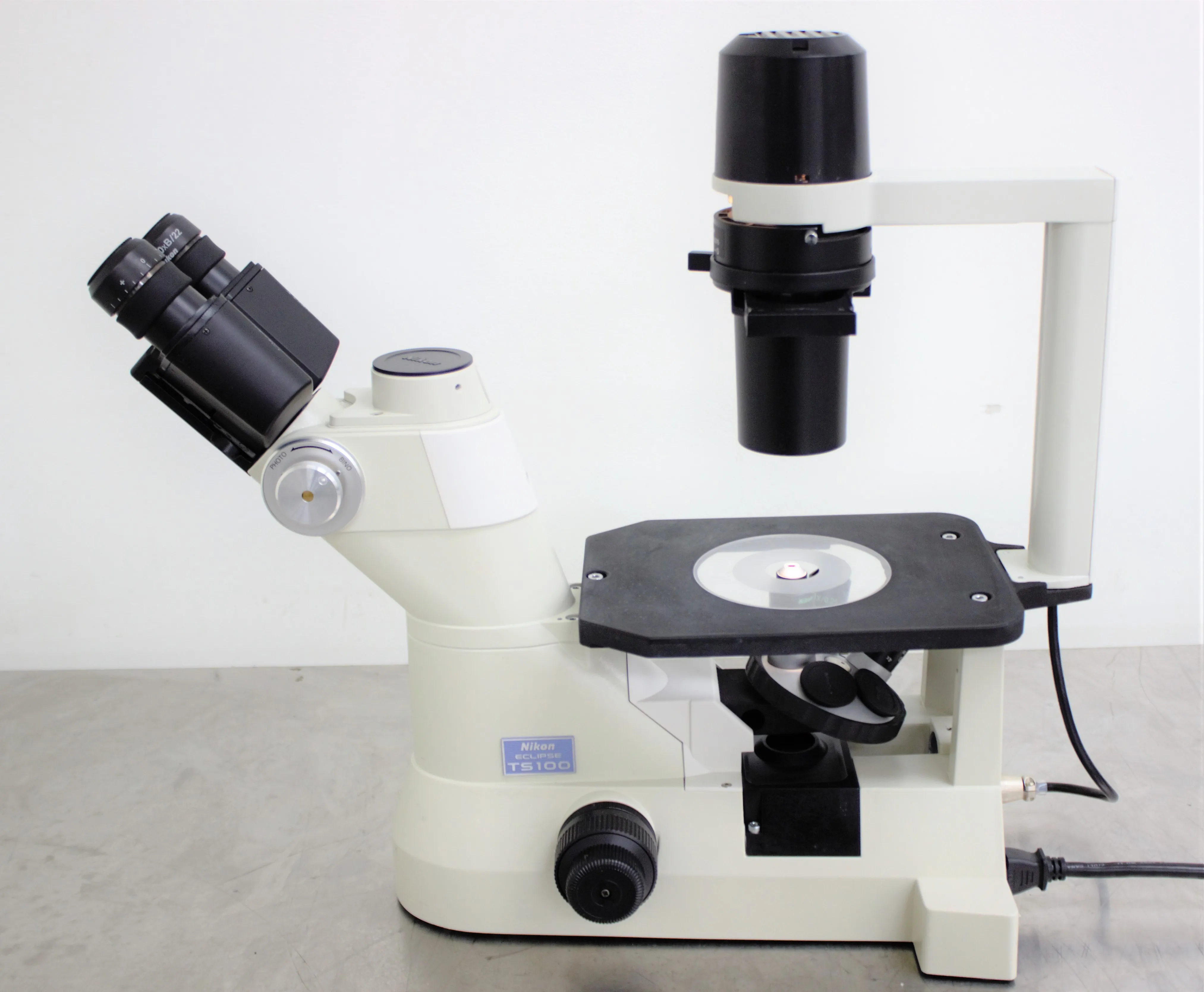 Nikon Eclipse TS100-F Inverted Microscope with Epi-fluorescence, Trinocular Head, and CFI-60 Lenses