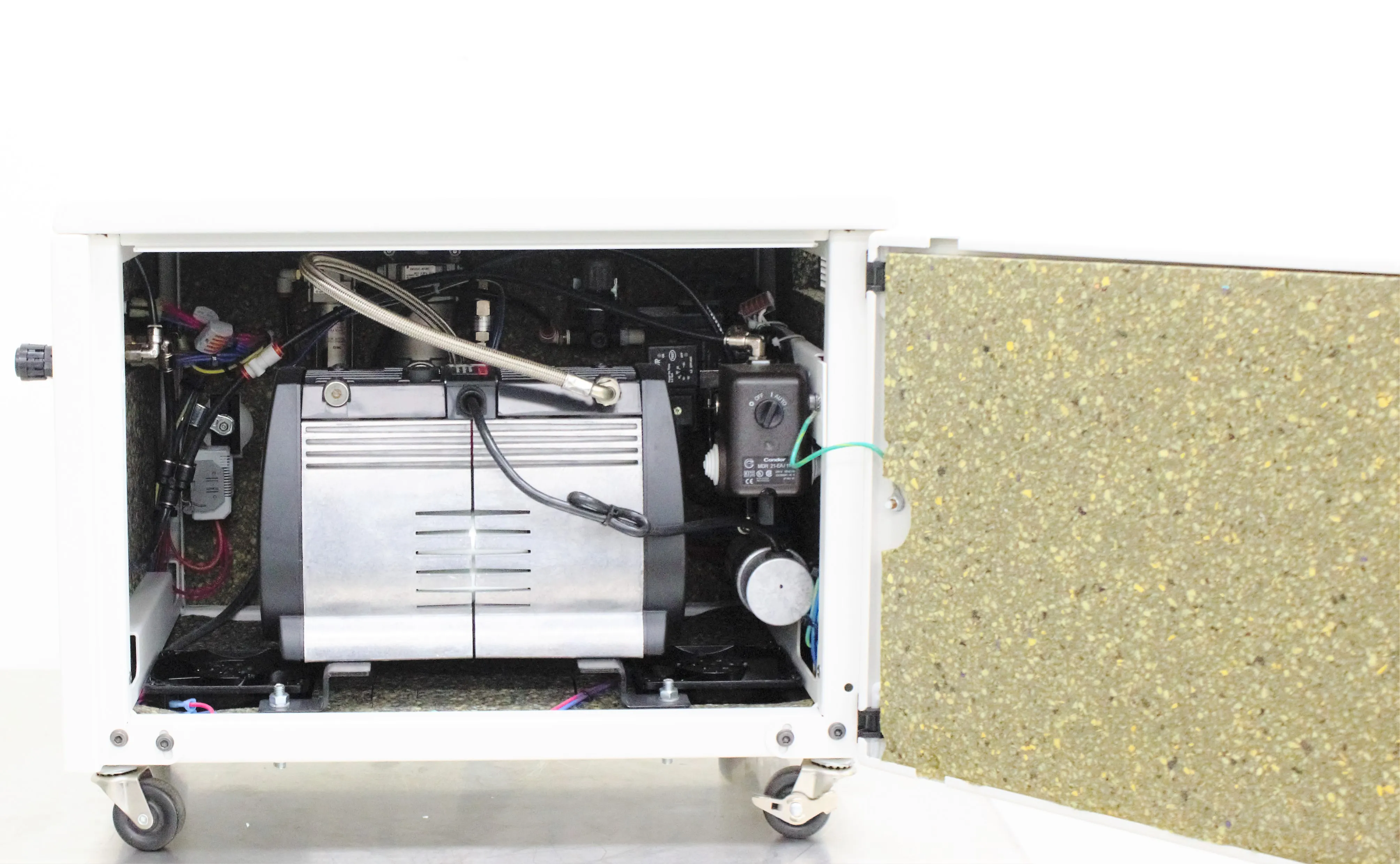 Jun-Air OF302-4M Oil-Less Rocking Piston Air Compressor Cabinet Unit with Integrated Filtration