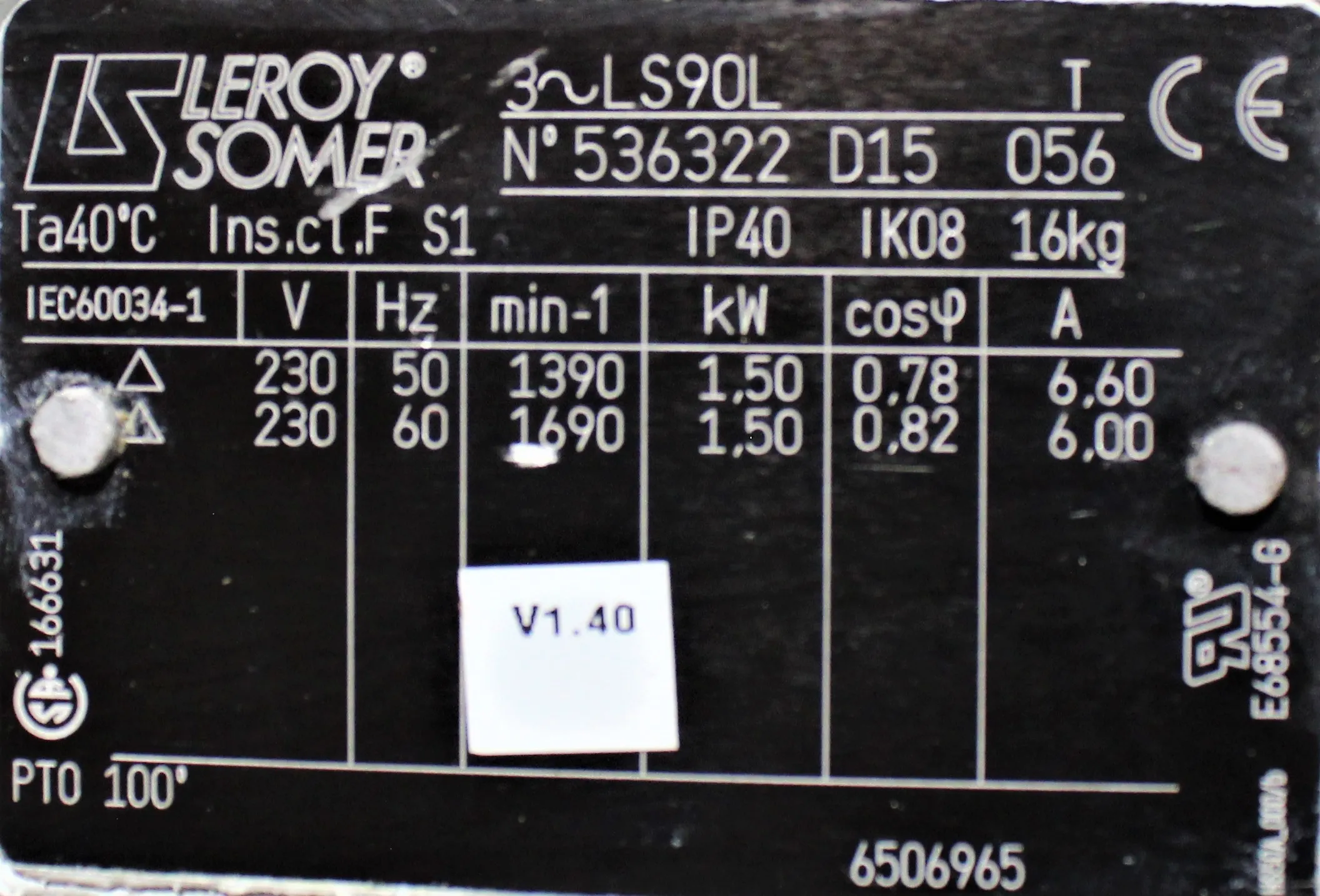 Leybold Sogevac SV40/65 BI FC Vacuum Pump With 220V, 60Hz US Voltage