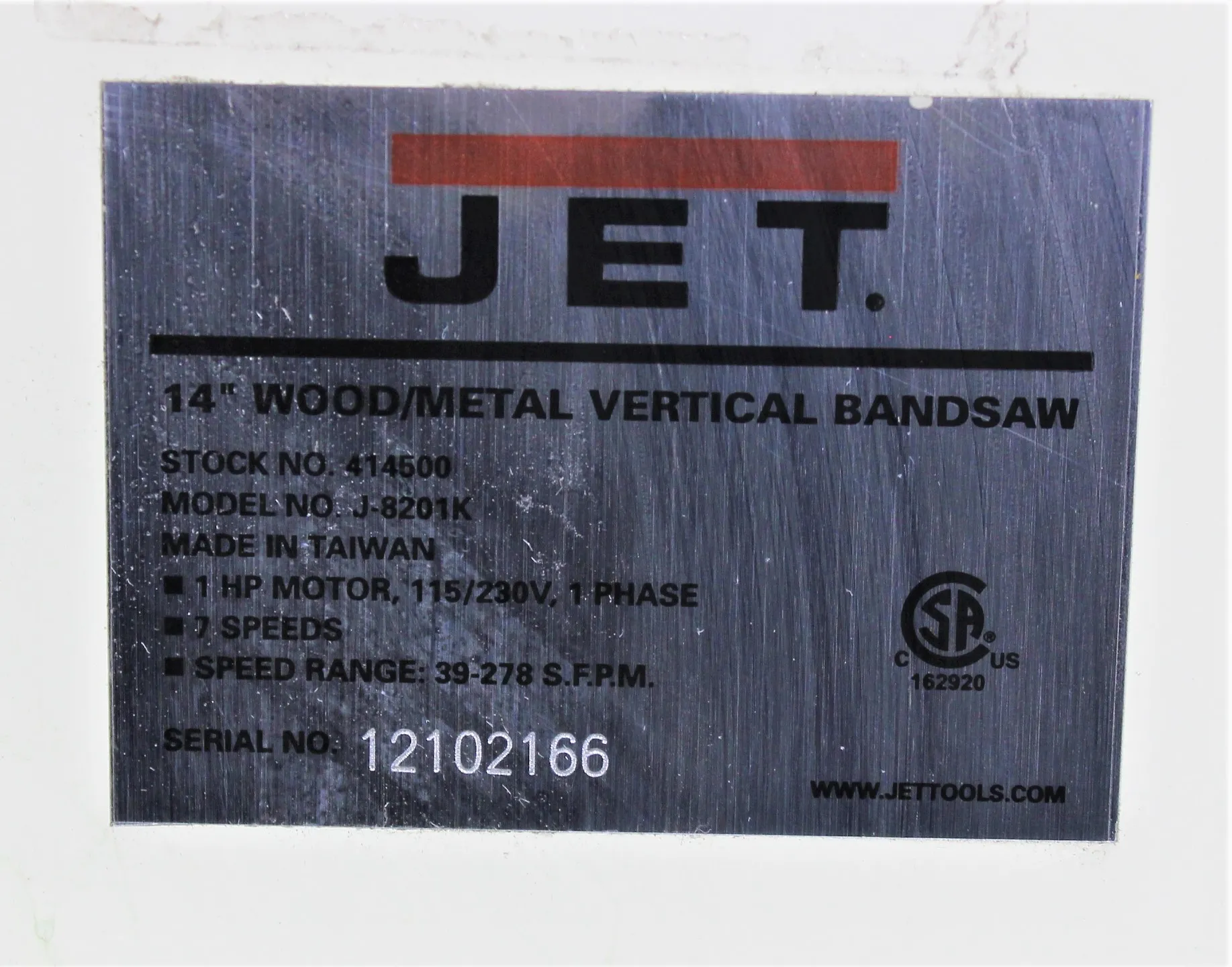 JET Wood/Metal Vertical Bandsaw J-8201K