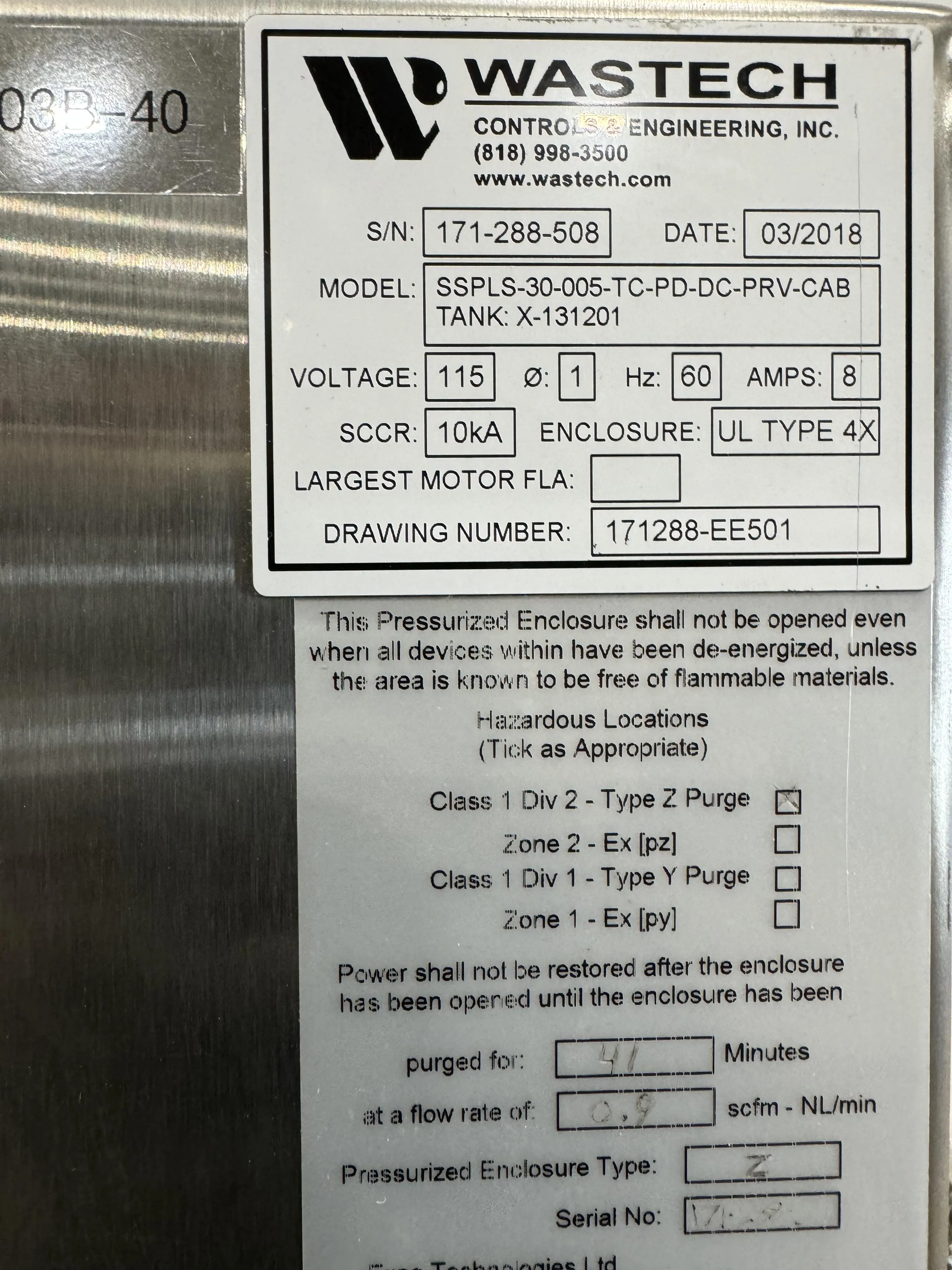 Used Wastech Engineering Lab Waist SSPLS-30-006 Solvent Pump Lift Station