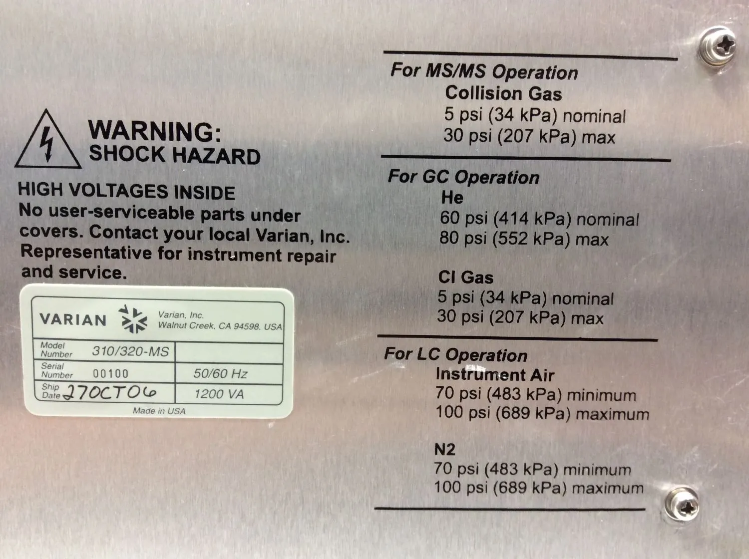 Varian 320-MS TQ Mass Spectrometer Triple Quadrupole