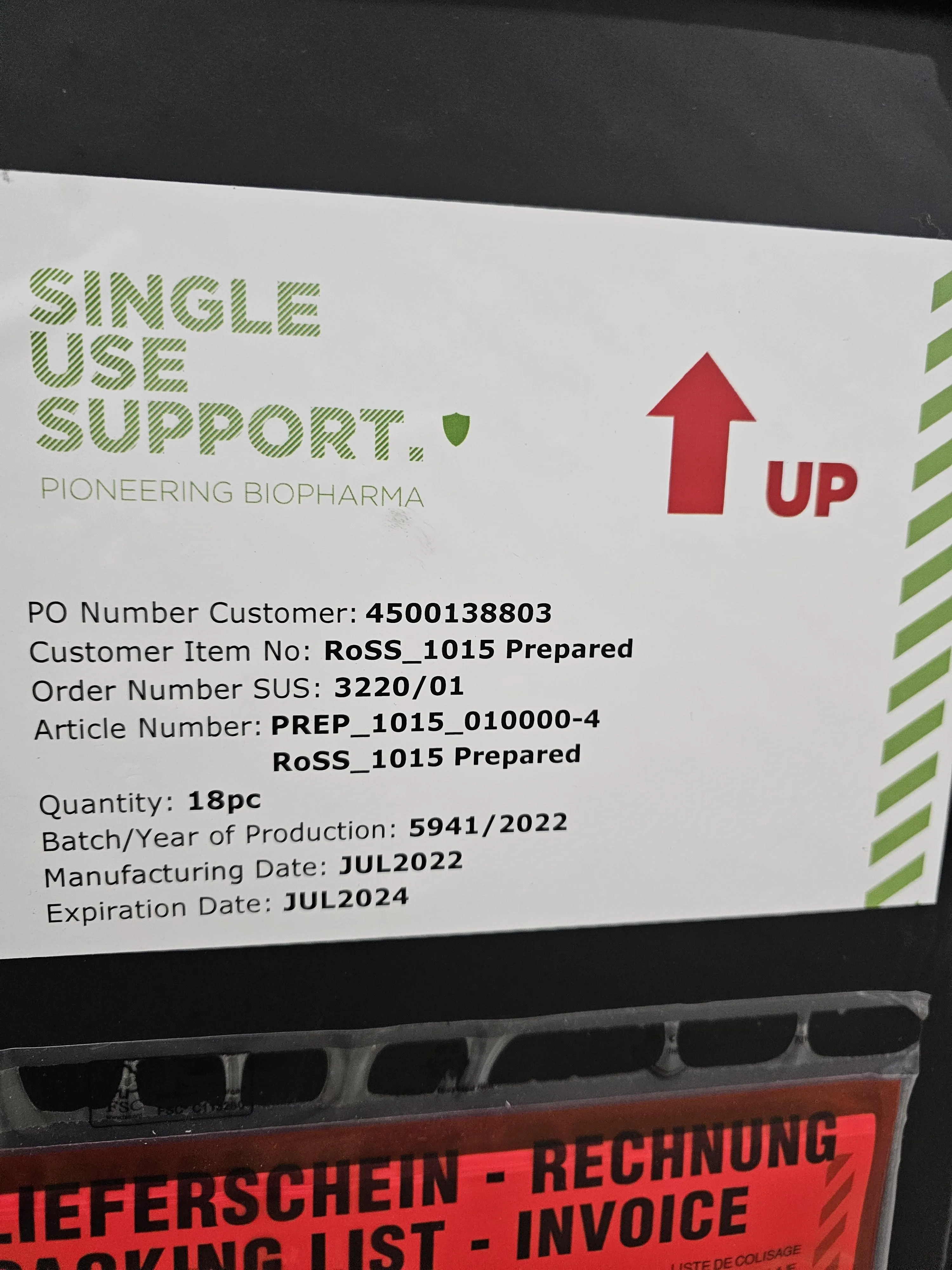 Single Use Support RoSS_1015 Prepared Bio Container with Batch Expiration Date