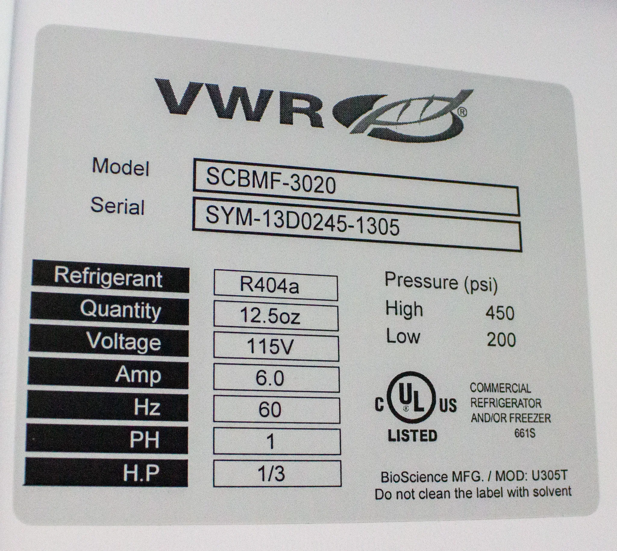 VWR General Purpose Upright -20c Freezer Model SCBMF-3020