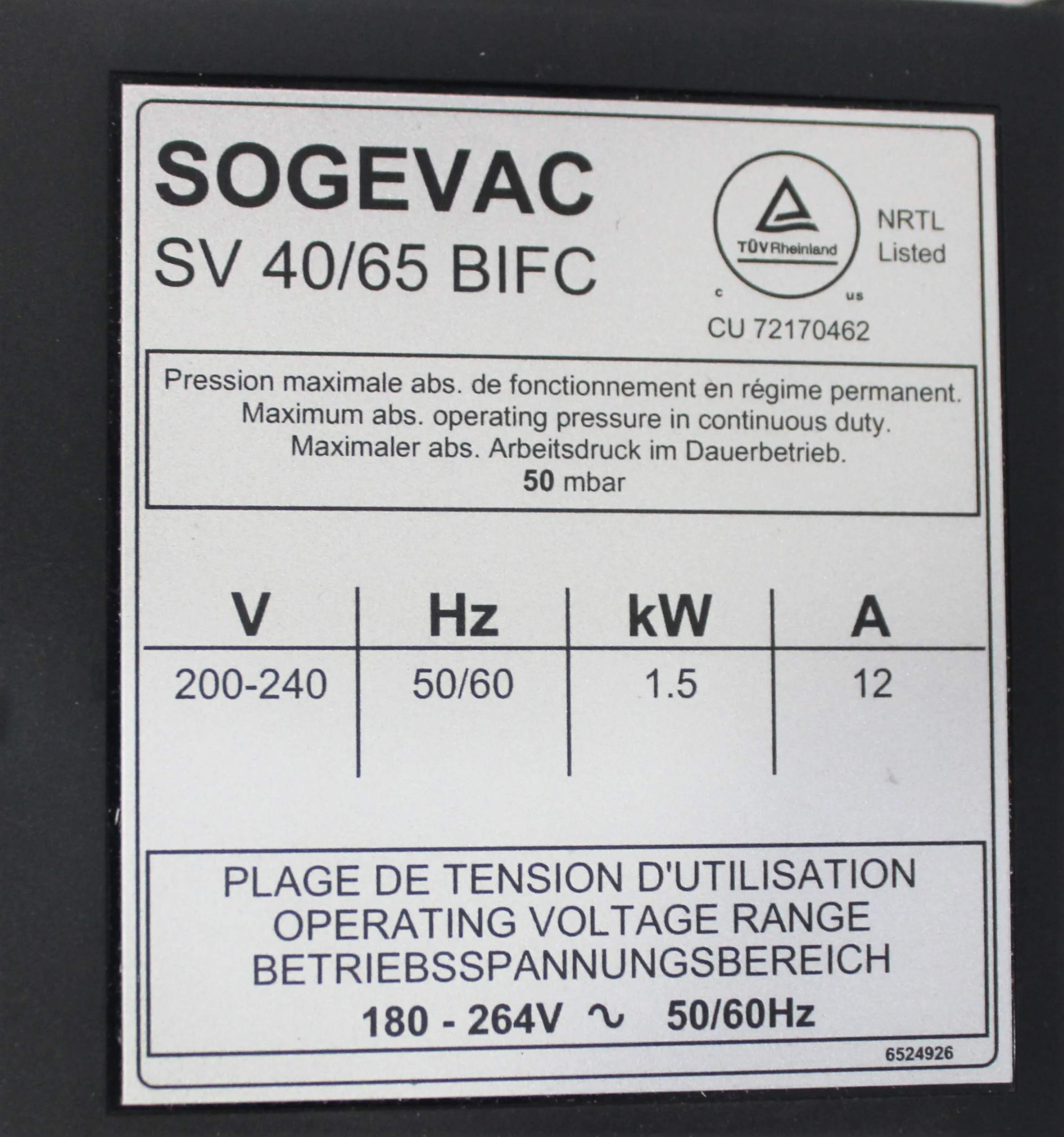 Leybold Sogevac SV40/65 BI FC Vacuum Pump