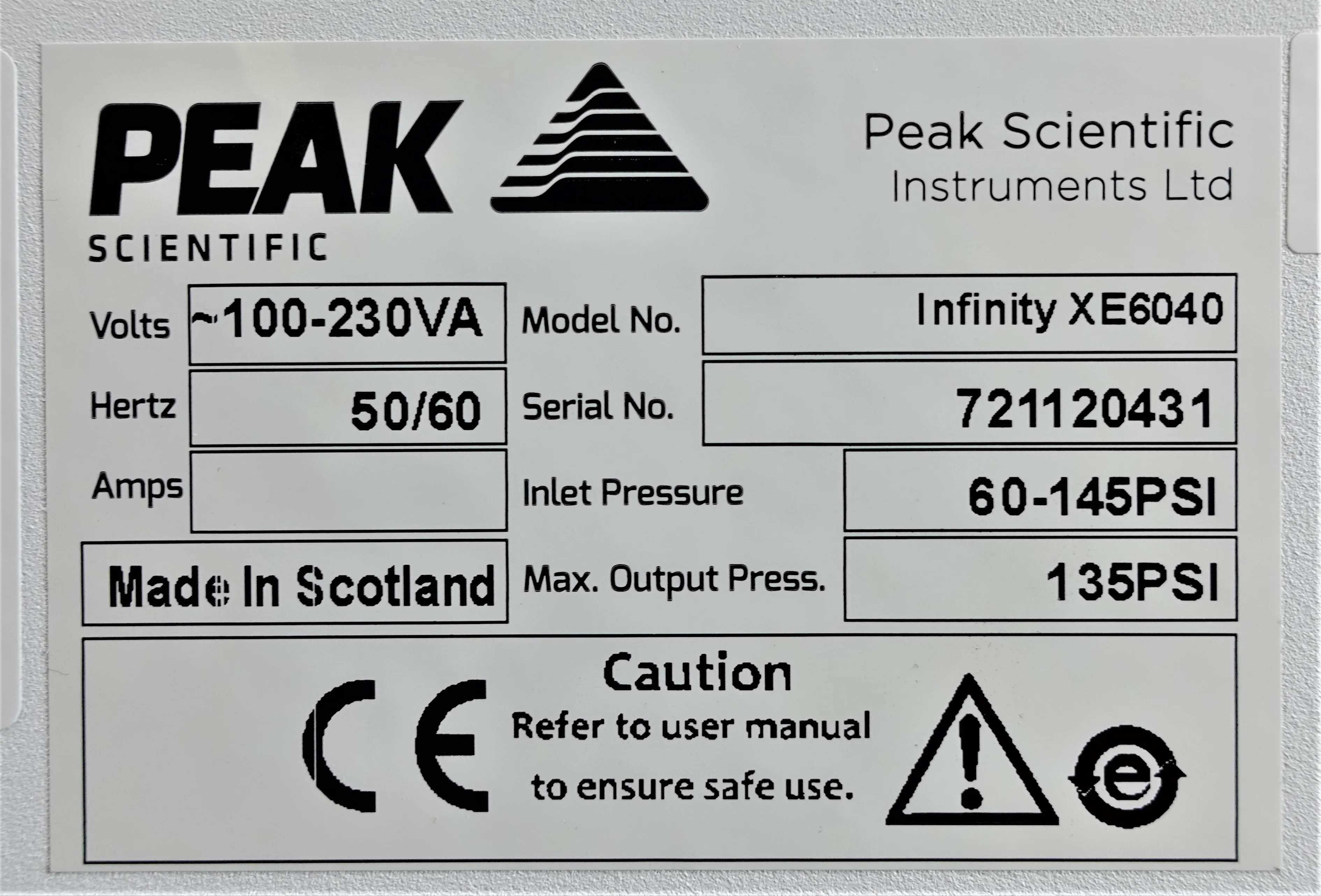 Peak Scientific Infinity XE6040 Nitrogen Gas Generator