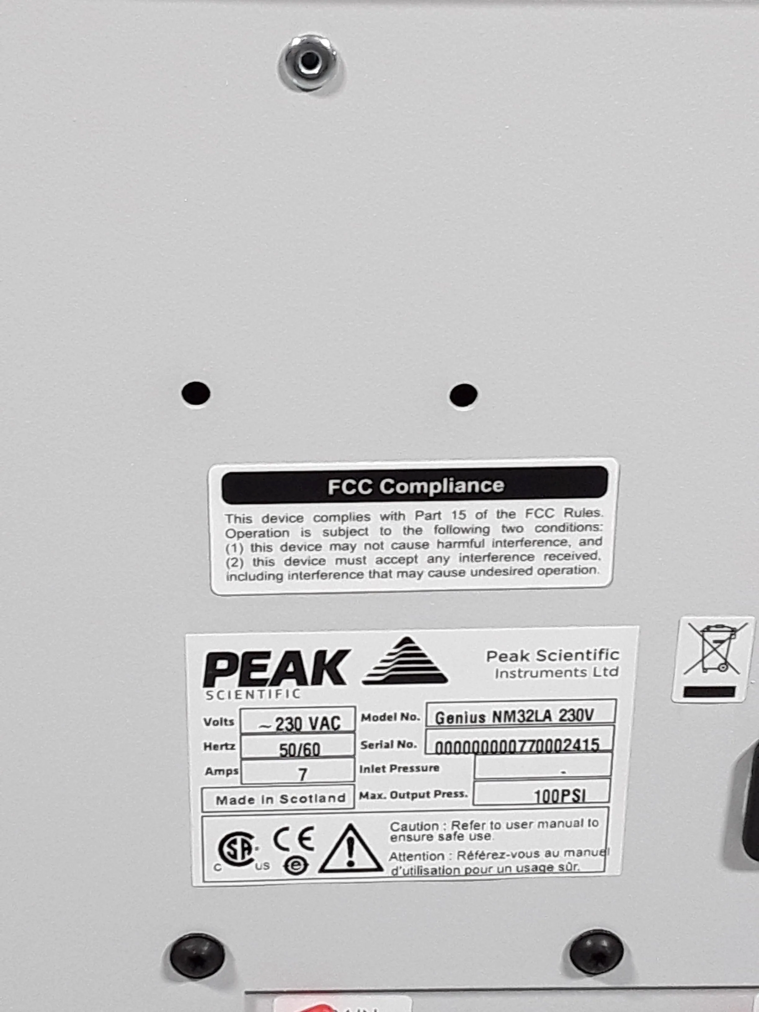 Peak Scientific Genius NM32LA Nitrogen Gas Generator