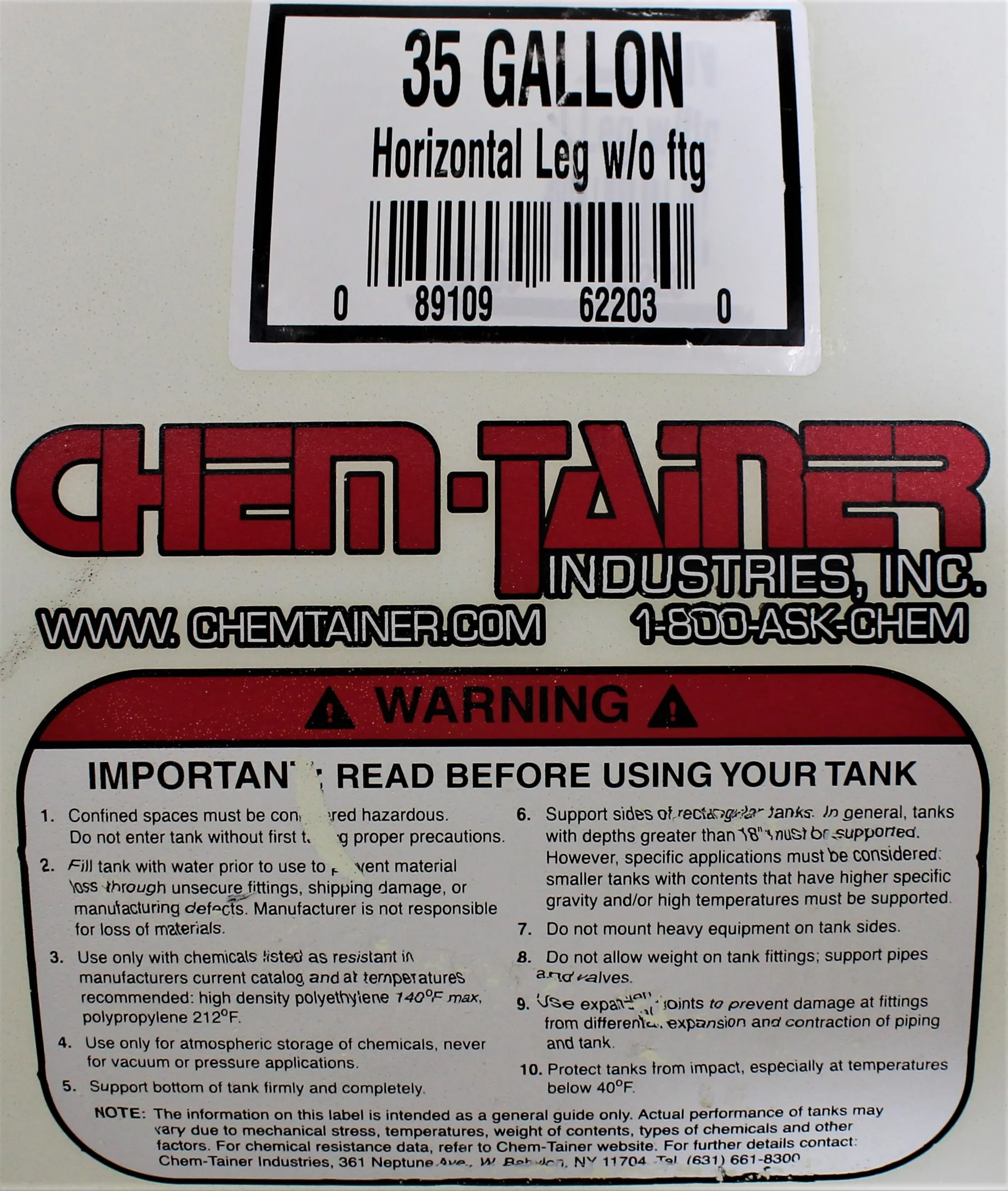 Chem Tainer 35 Gallon Plastic Storage Tank